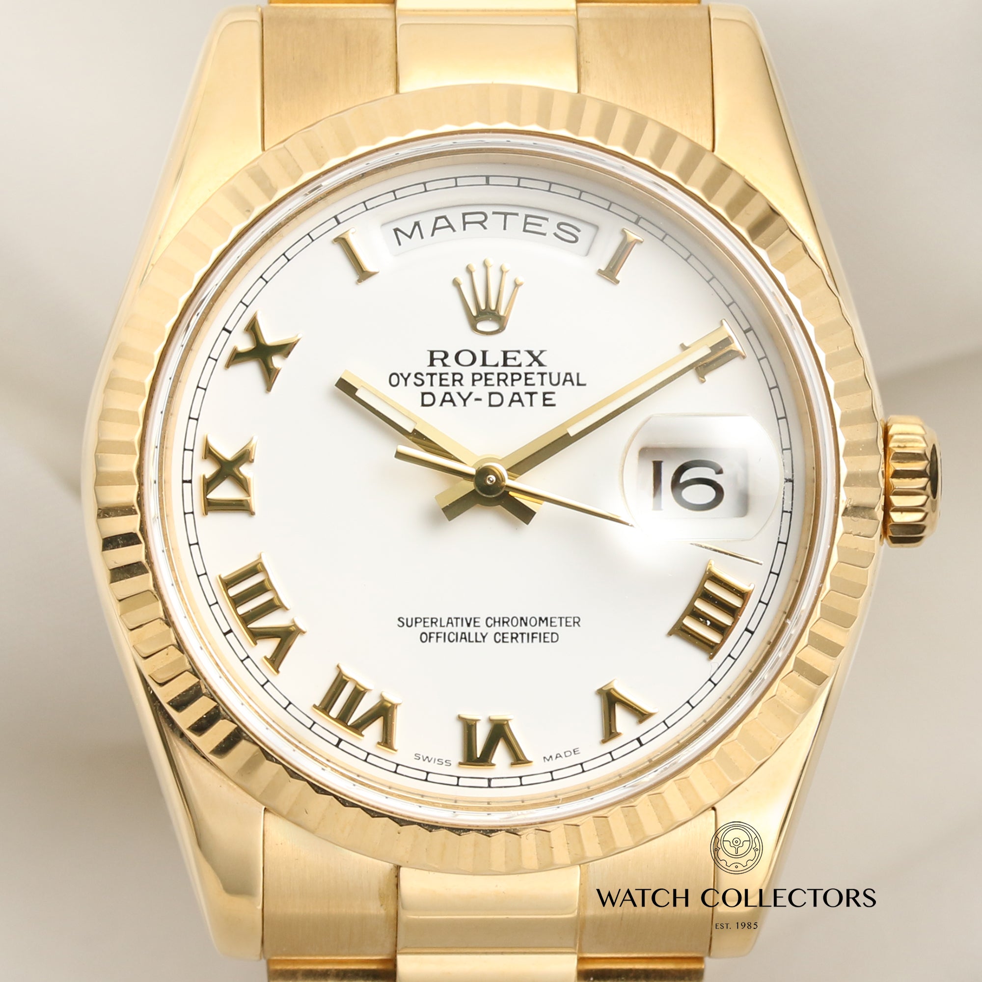 Rolex Day-Date 118238 White Numeral Dial 18K Yellow Gold Second Hand Watch Collectors 2