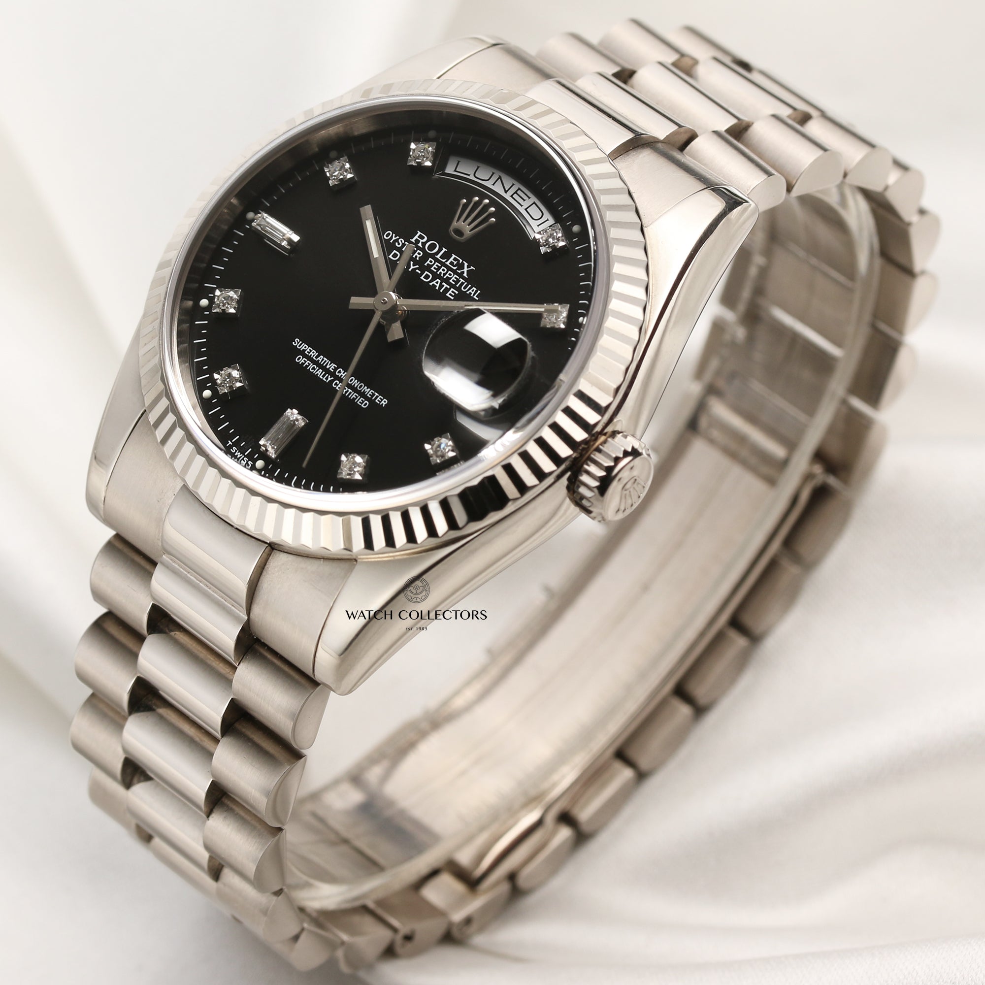 Rolex Day-Date 118239 18K White Gold Black Diamond Dial Second Hand Watch Collectors 3