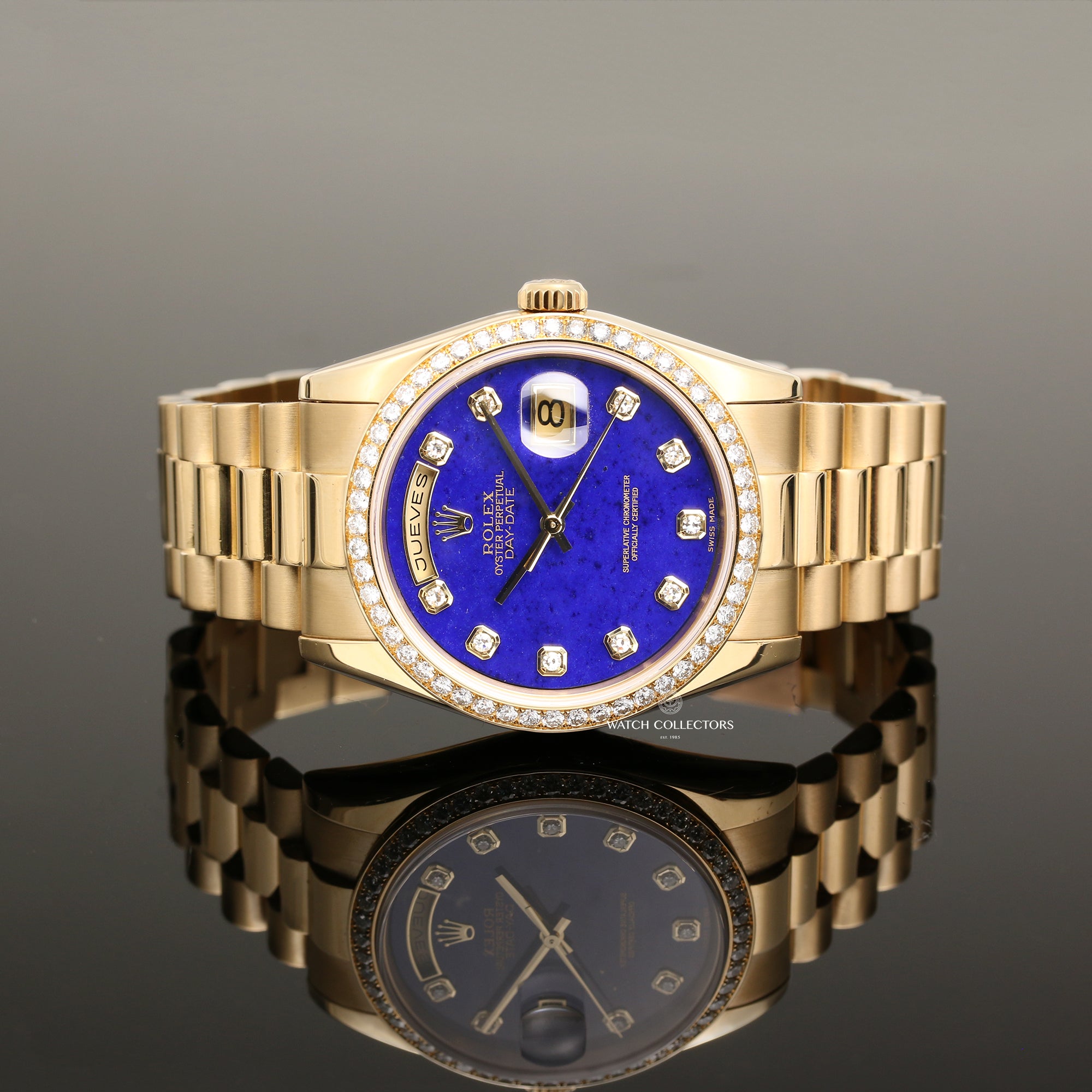 Rolex Day-Date 118348 Lapis Lazuli Diamond 18K Yellow Gold Second Hand Watch Collectors 7