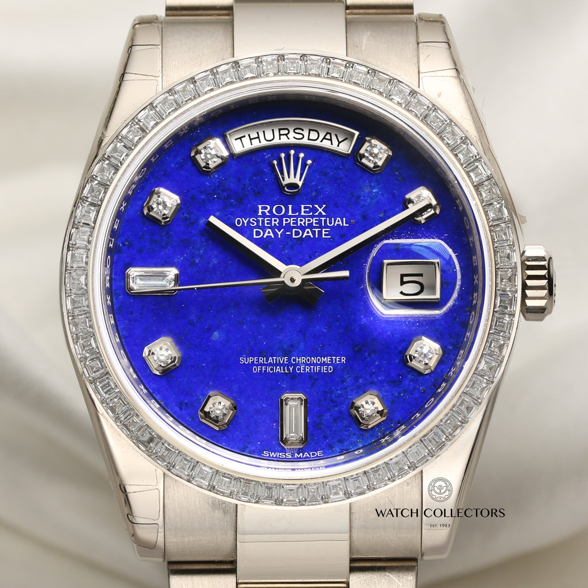Rolex Day-Date 118399BR Diamond Princess Cut Bezel 18k White Gold Second Hand Watch Collectors 2