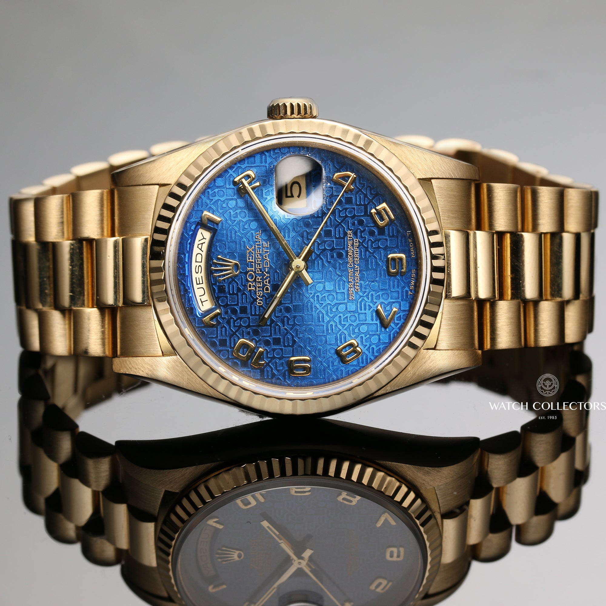 Rolex Day-Date 18238 18K Yellow Gold Blue Jubilee Dial Second Hand Watch Collectors 10