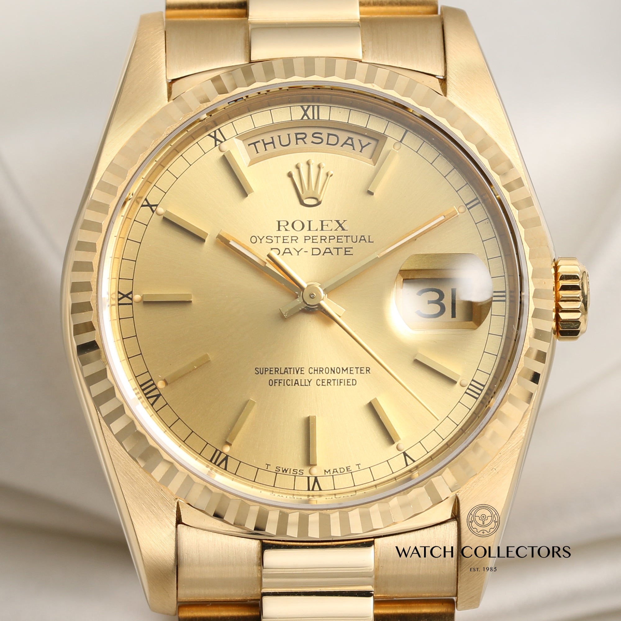 Rolex Day-Date 18238 18K Yellow Gold Champagne Dial Second Hand Watch Collectors 2