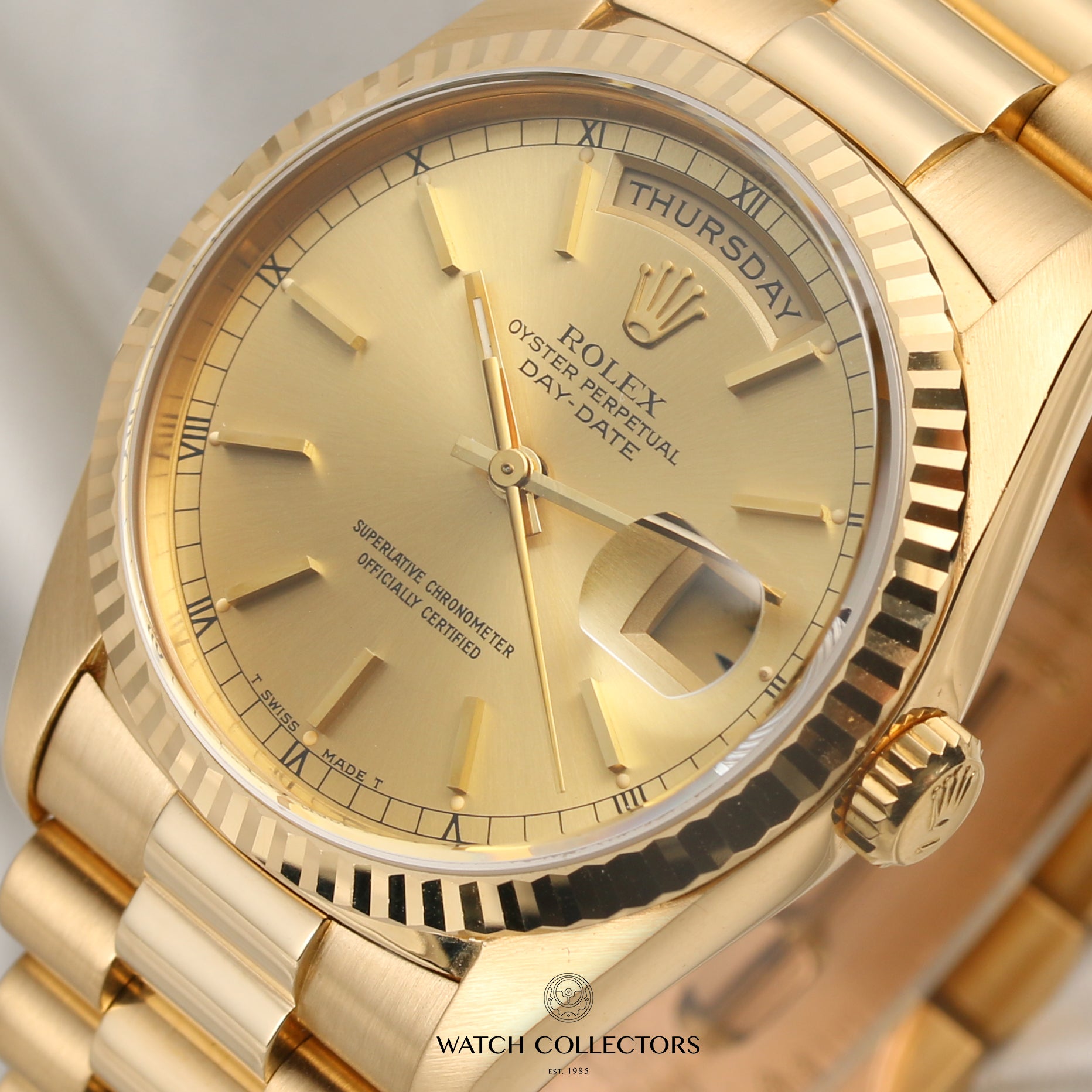 Rolex Day-Date 18238 18K Yellow Gold Champagne Dial Second Hand Watch Collectors 4
