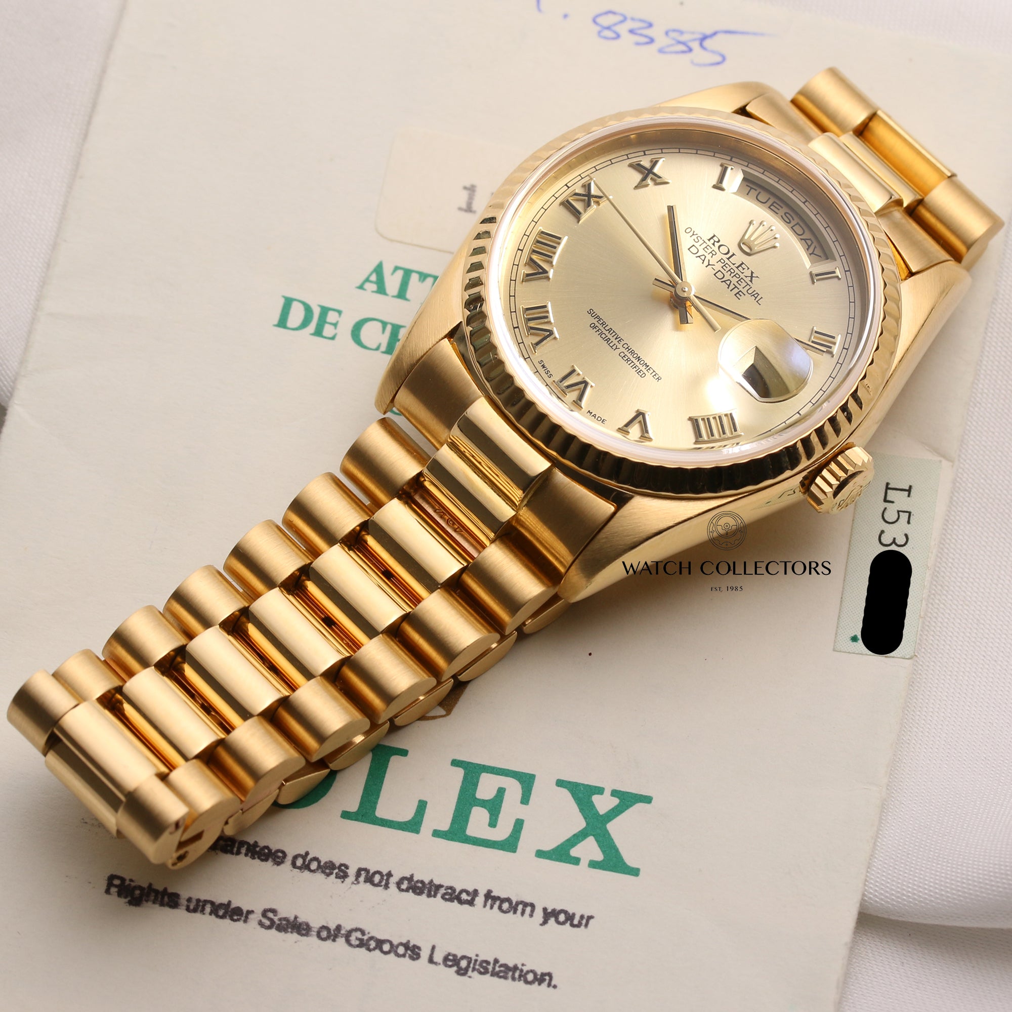 Rolex-Day-Date-18238-18K-Yellow-Gold-Champagne-Dial-Second-Hand-Watch-Collectors-9