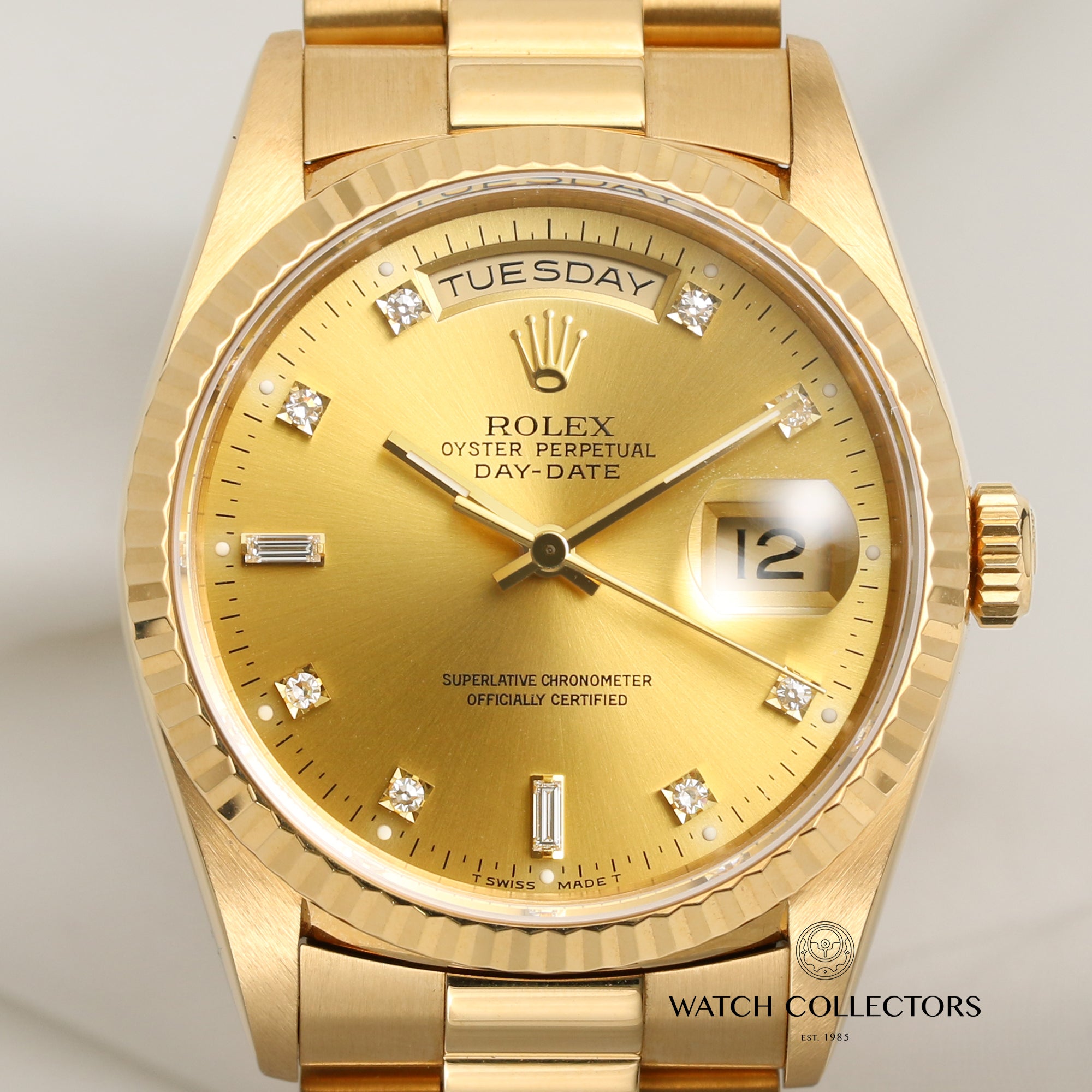 Rolex Day-Date 18238 Champagne Diamond Dial 18K Yellow Gold Second Hand Watch Collectors 2