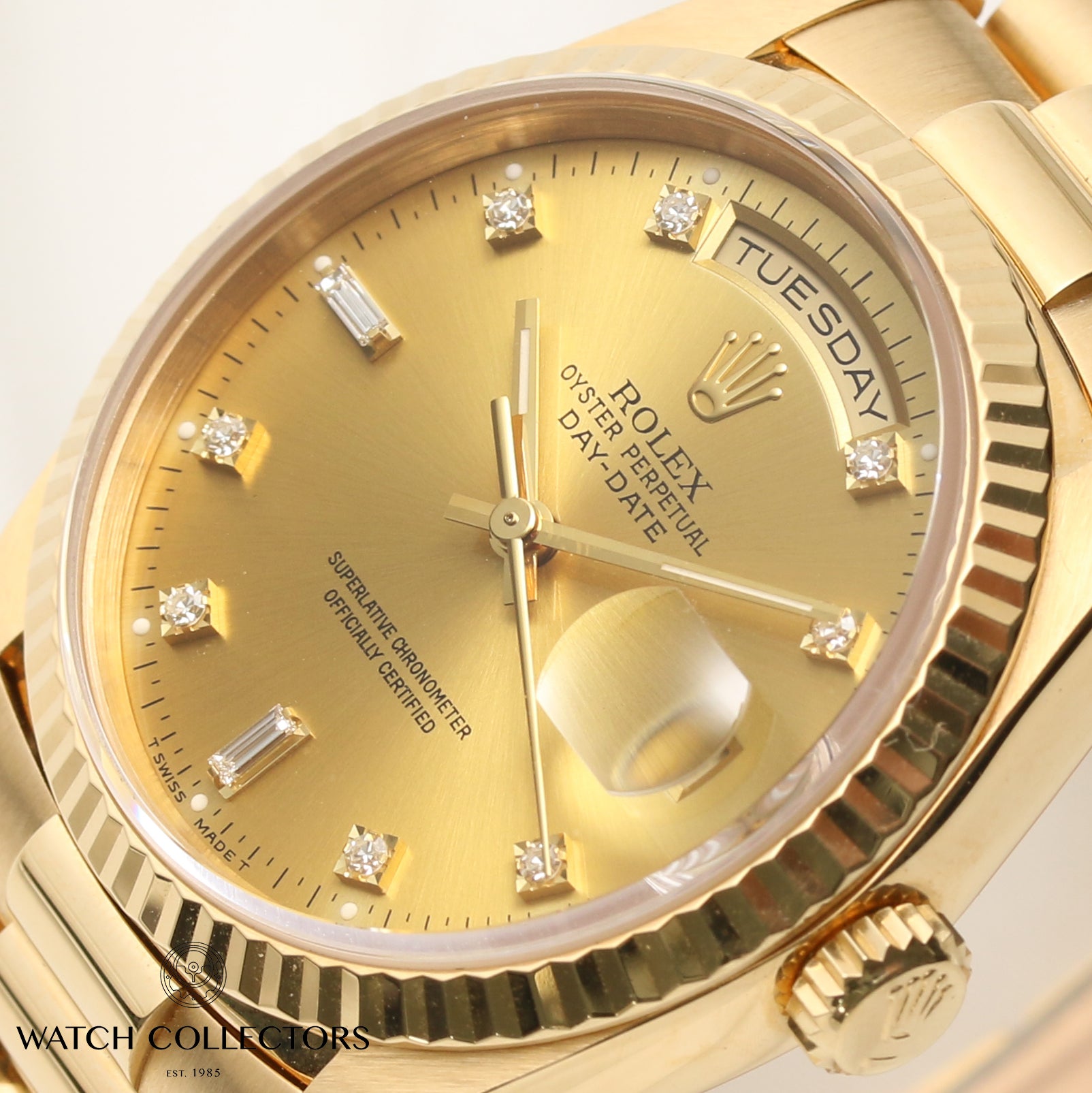 Rolex Day-Date 18238 Champagne Diamond Dial 18K Yellow Gold Second Hand Watch Collectors 4