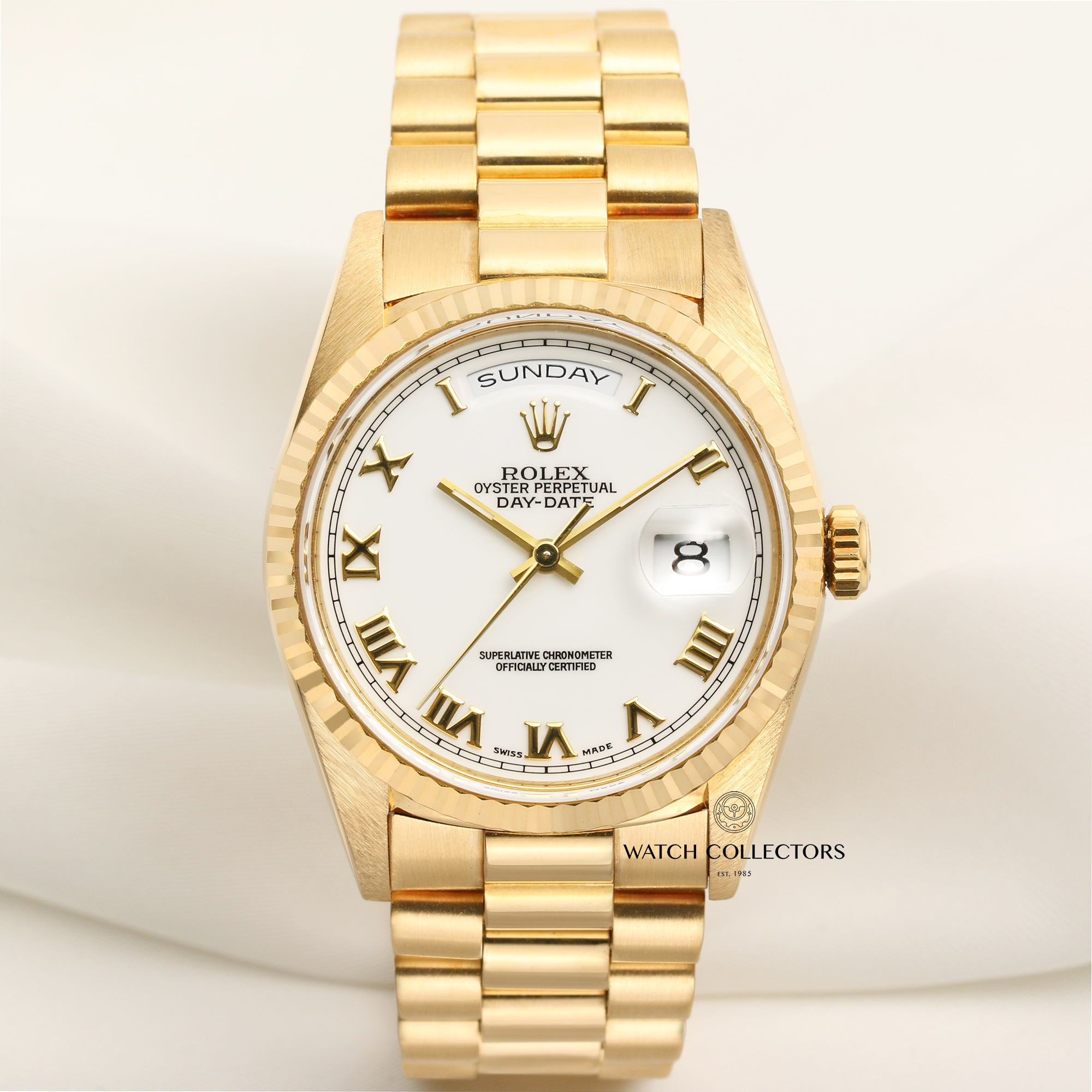 Rolex Day-Date 18238 White Dial 18K Yellow Gold Second Hand Watch Collectors 1