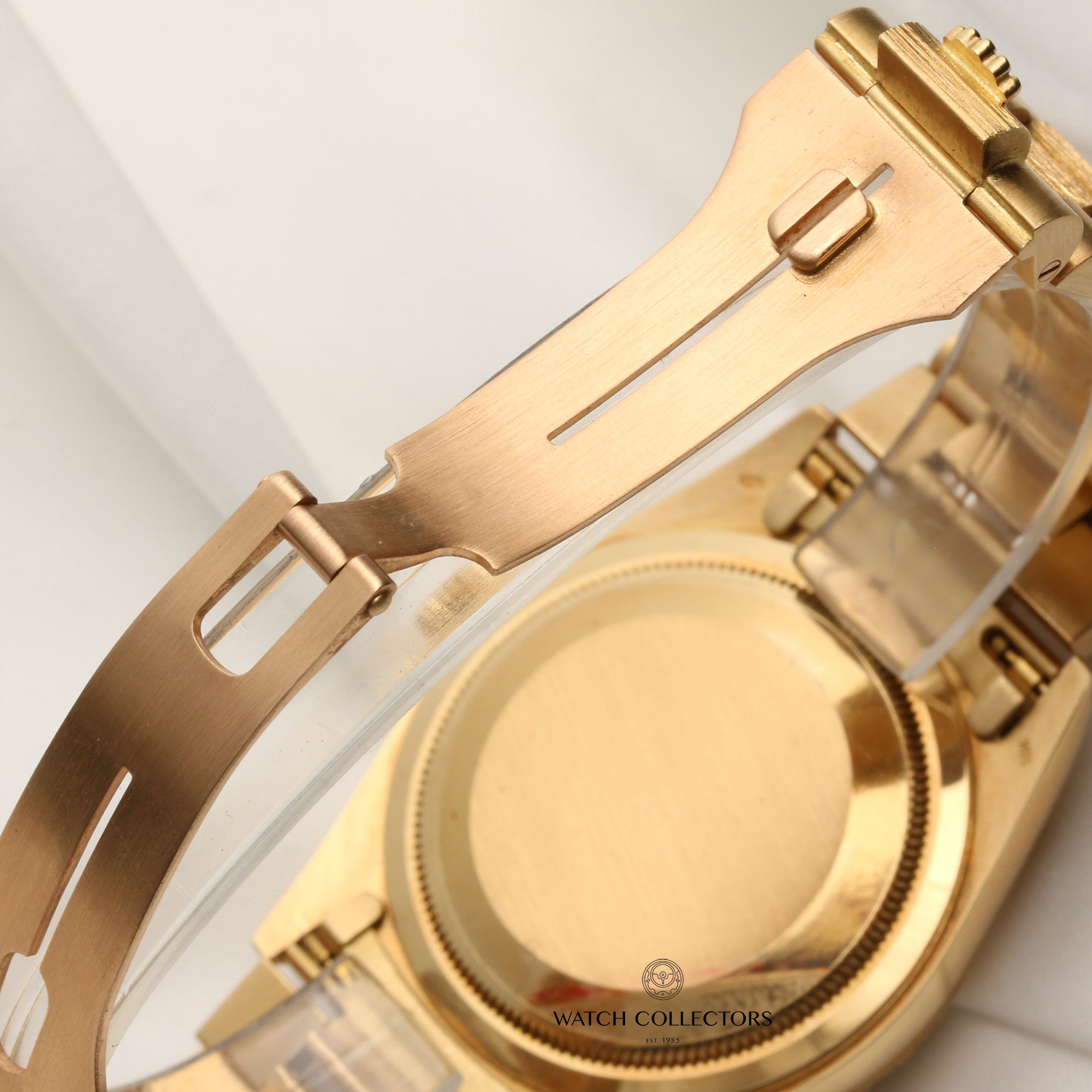 Rolex Day-Date 18248 18K Yellow Gold Champagne Diamond Dial Bark Bezel & Bracelet Second Hand Watch Collectors 10