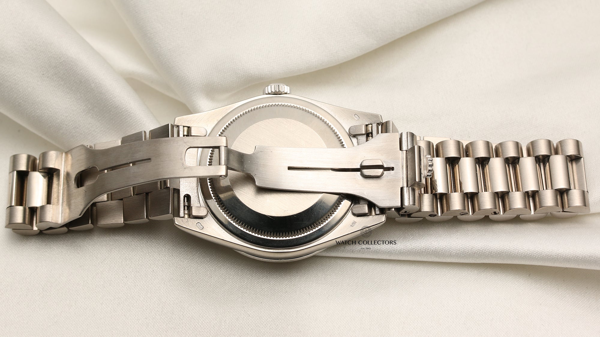 Rolex Day-Date 18389 18K White Gold Diamond Dial Bezel Shoulders Second Hand Watch Collectors 8