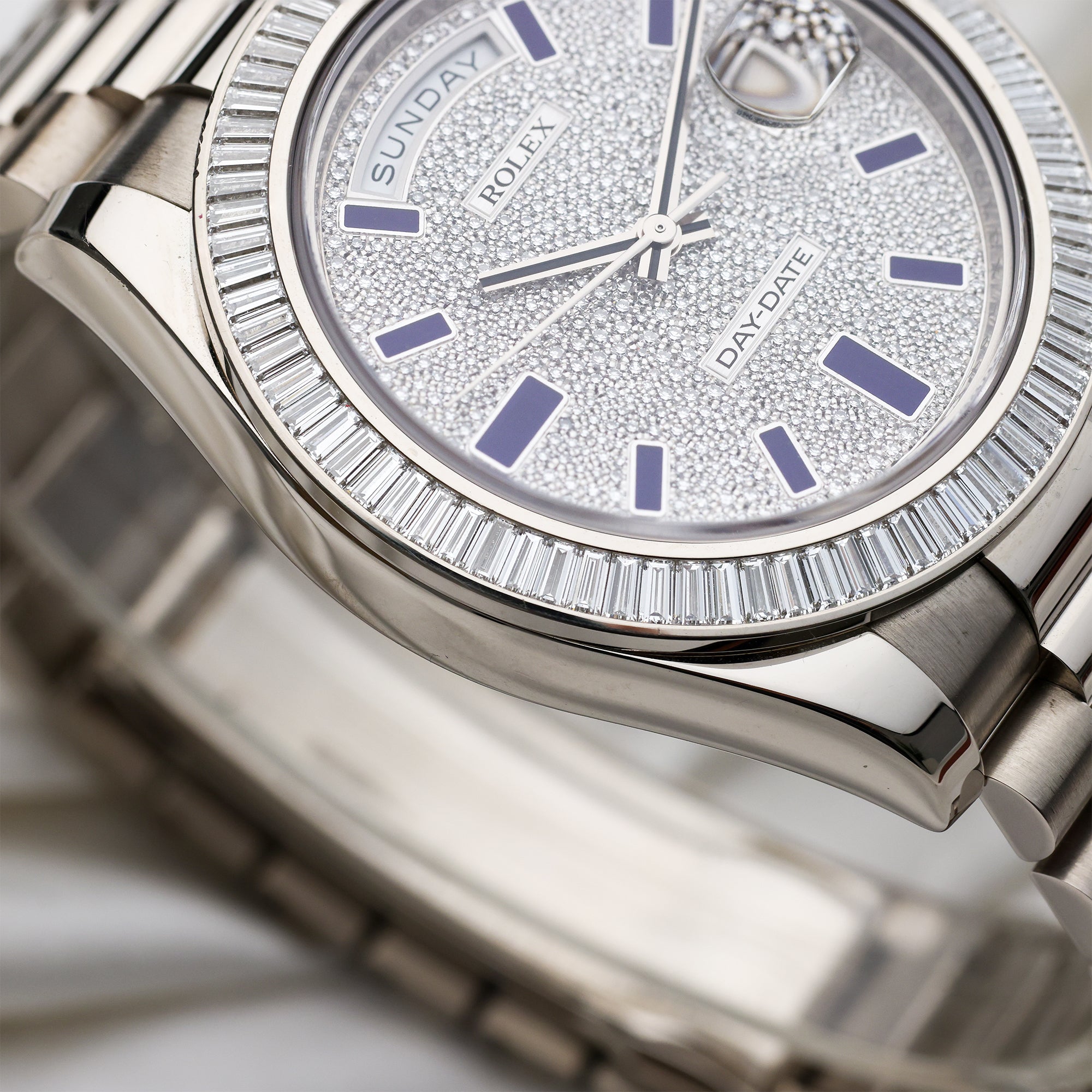 Rolex Day-Date 18K White Gold 218399BR Pave Baguette Diamond Second Hand Watch Collectors 5