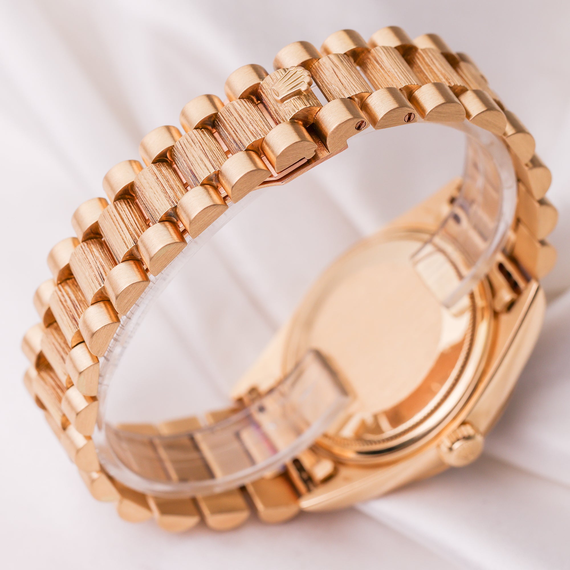 Rolex Day-Date Ghost Dial Bark Finish 18K Yellow Gold Second Hand Watch Collectors 7