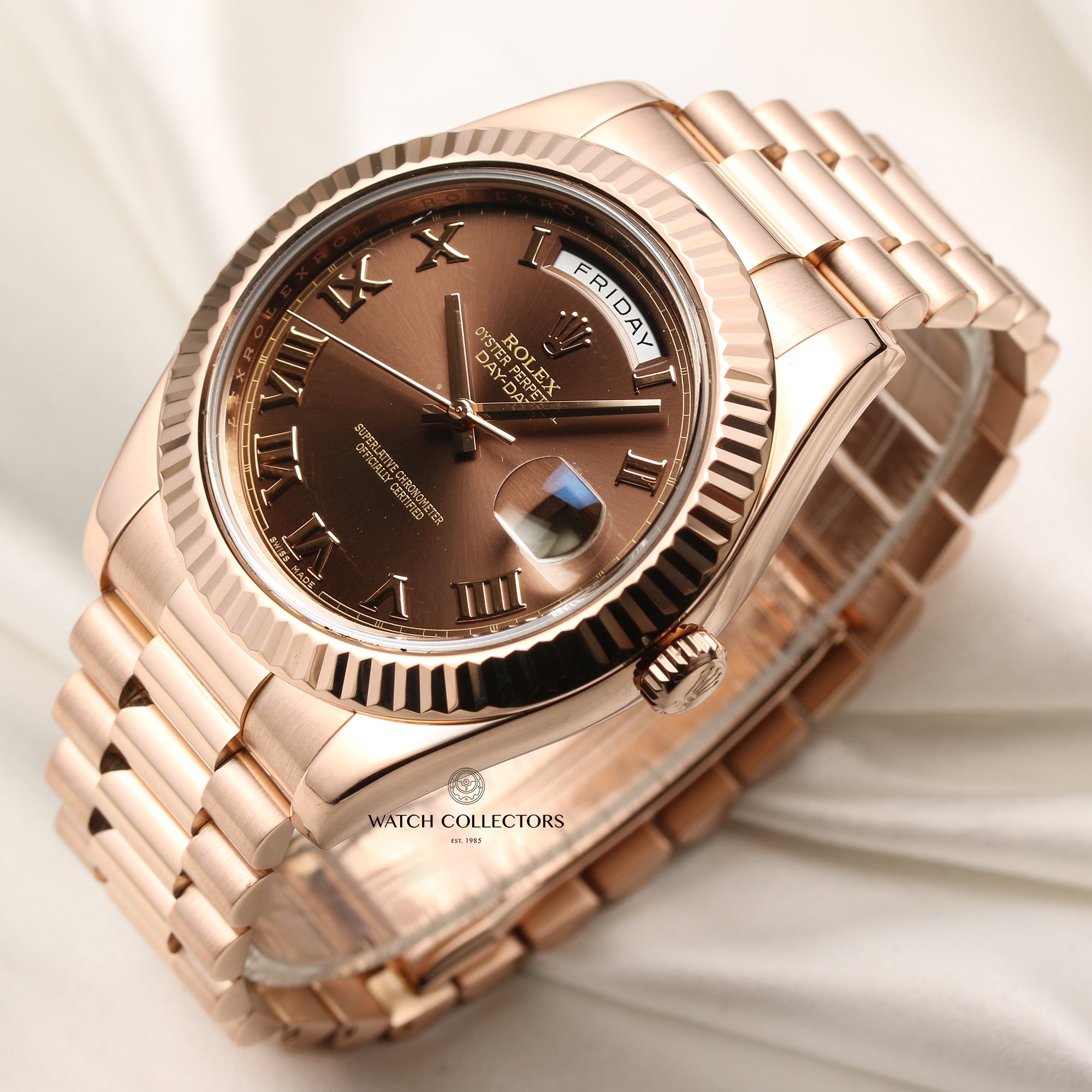 Rolex Day-Date II 218235 18K Rose Gold Chocolate Dial Second Hand Watch Collectors 3