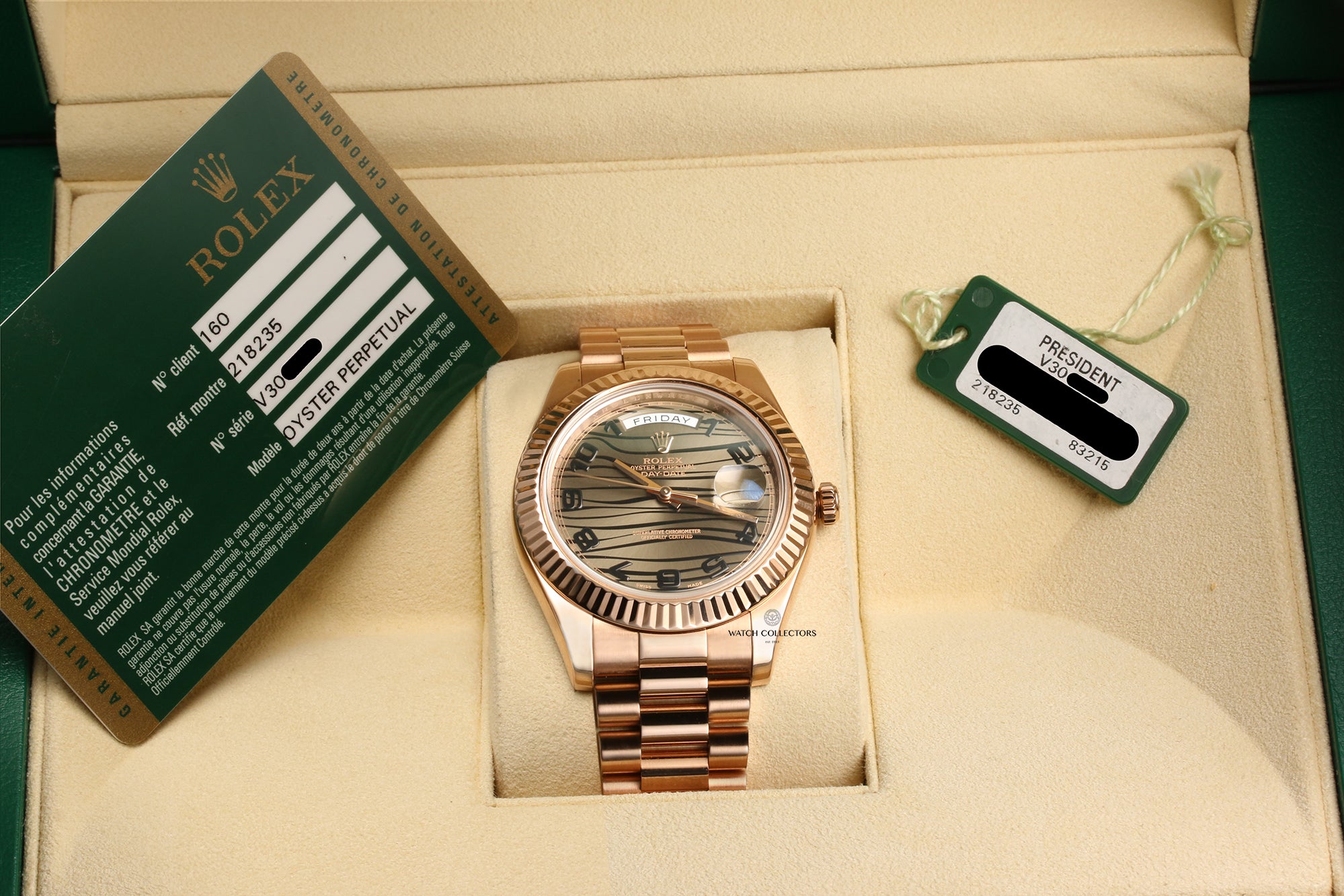 Rolex Day-Date II 218235 41mm 18K Rose Gold Bronze Wave Dial Second Hand Watch Collectors 12