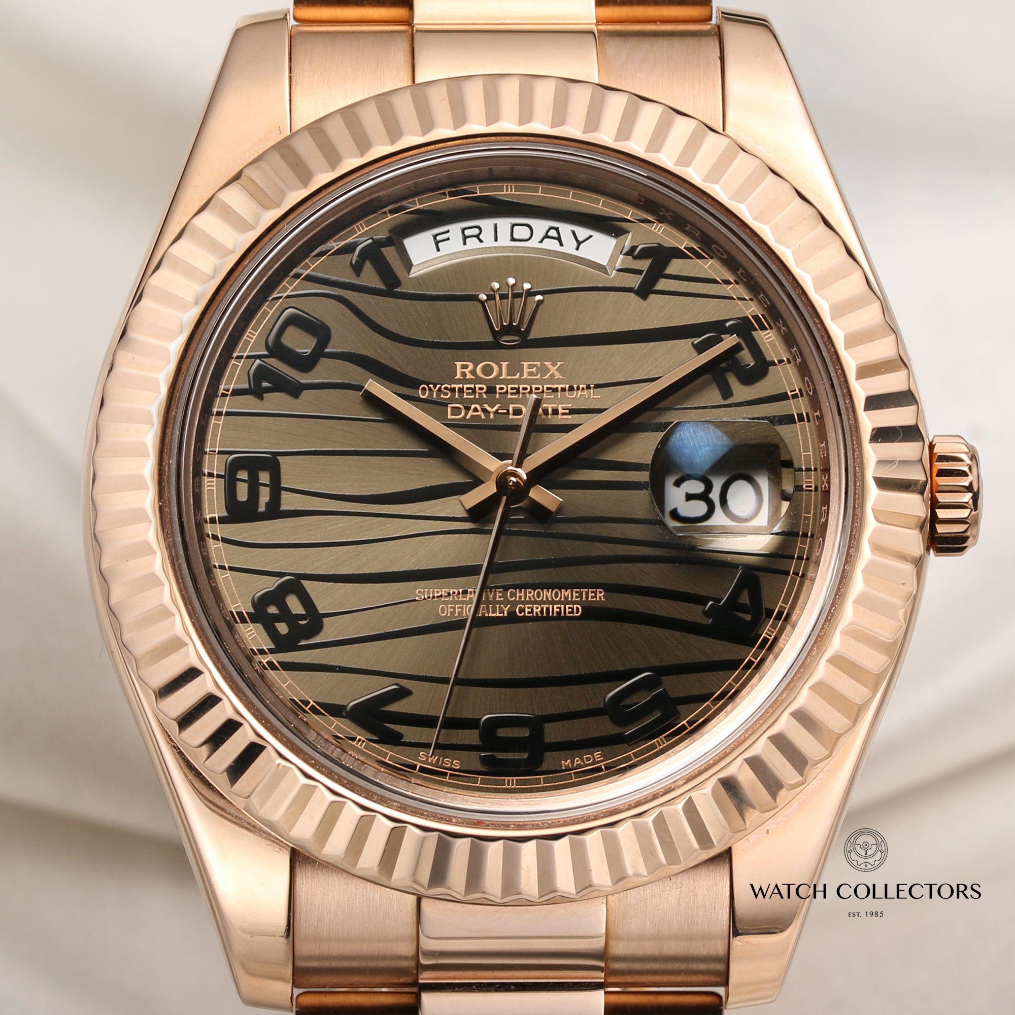 Rolex Day-Date II 218235 41mm 18K Rose Gold Bronze Wave Dial Second Hand Watch Collectors 2
