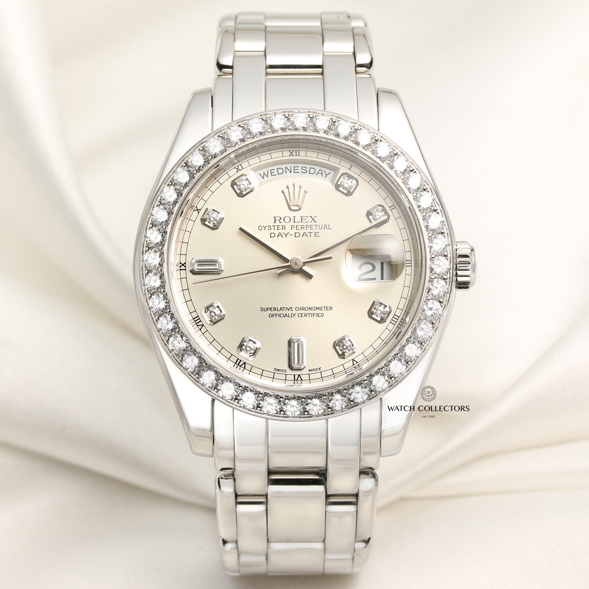 Rolex Day-Date Masterpiece Pearlmaster 18946 Platinum Diamond Dial Second Hand Watch Collectors 1