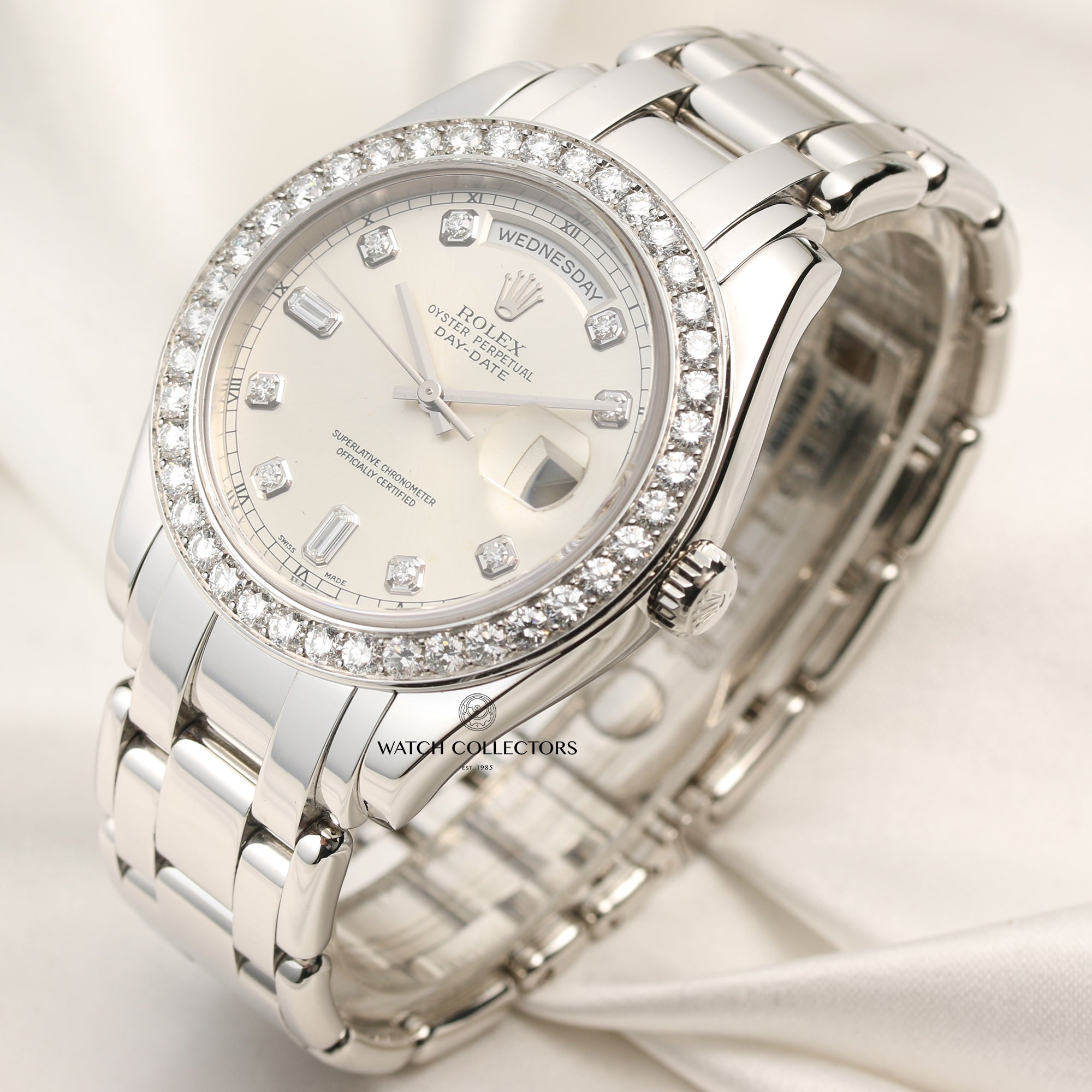 Rolex Day-Date Masterpiece Pearlmaster 18946 Platinum Diamond Dial Second Hand Watch Collectors 4