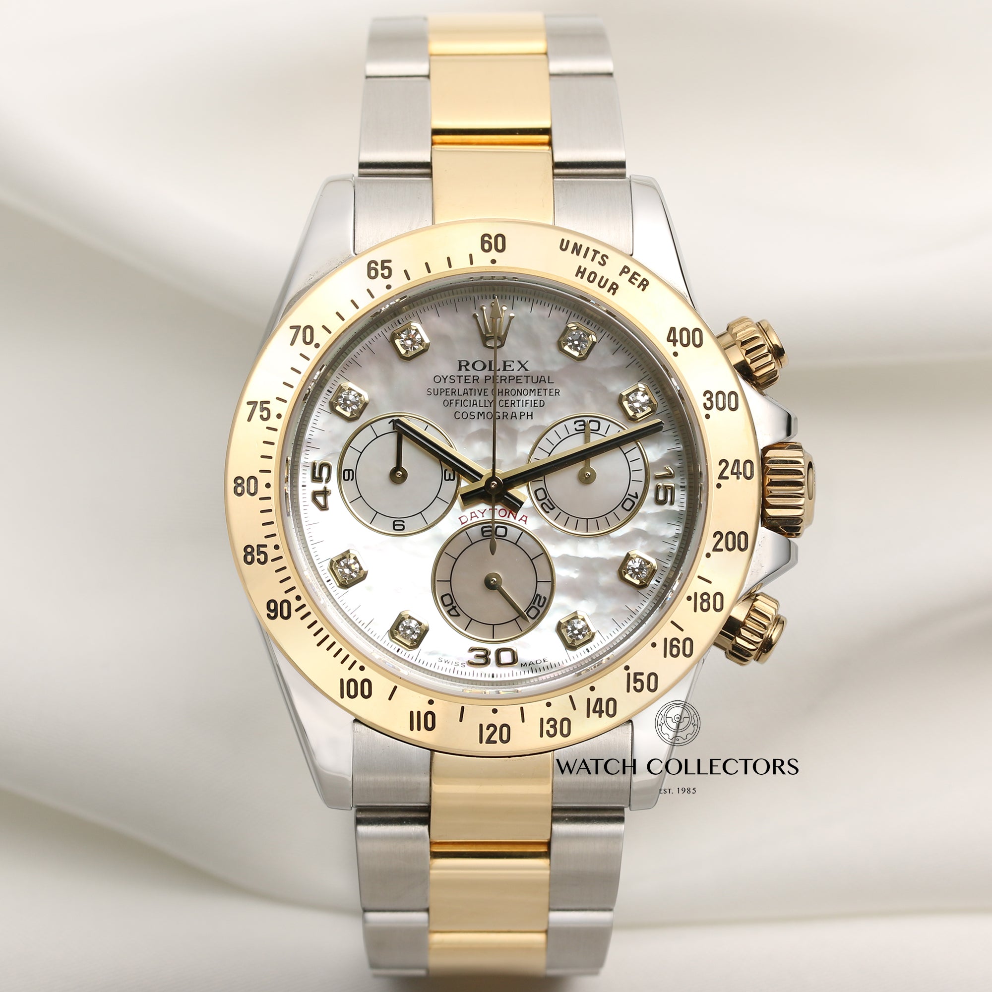 Rolex Daytona 116523 Steel & Gold MOP Diamond Dial Second Hand Watch Collectors 1