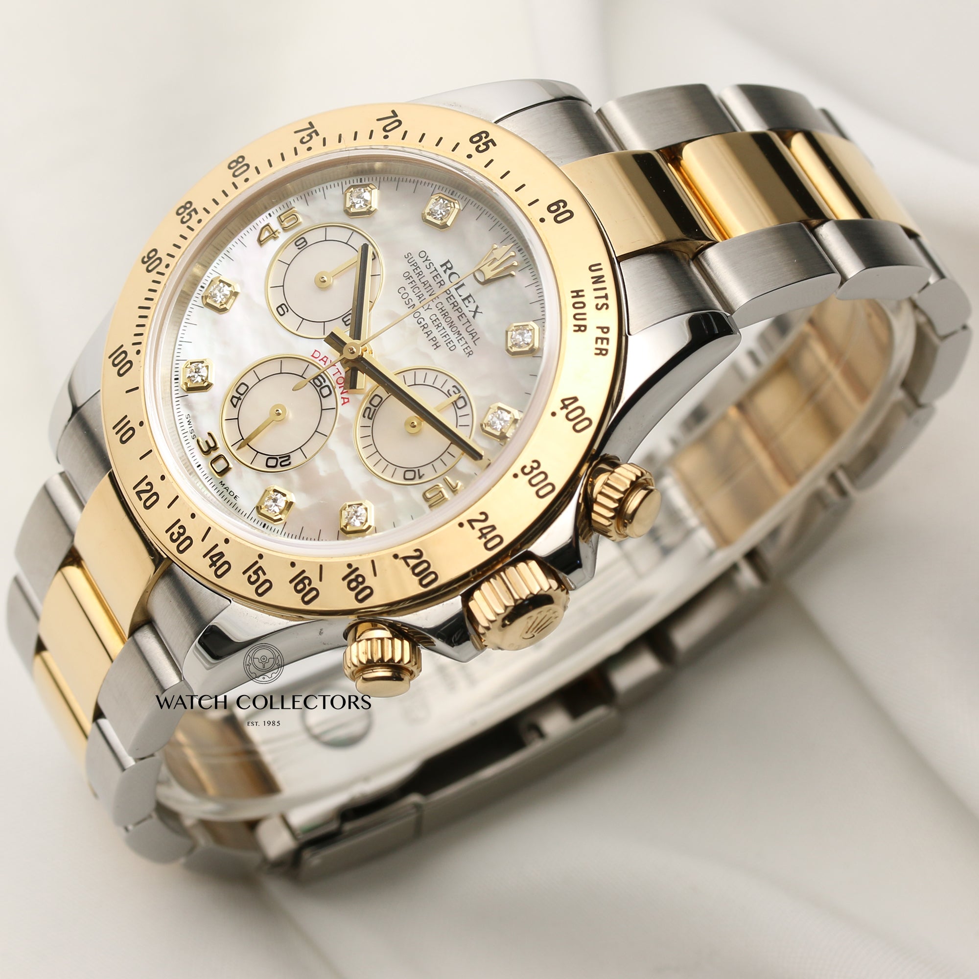 Rolex Daytona 116523 Steel & Gold MOP Diamond Dial Second Hand Watch Collectors 3
