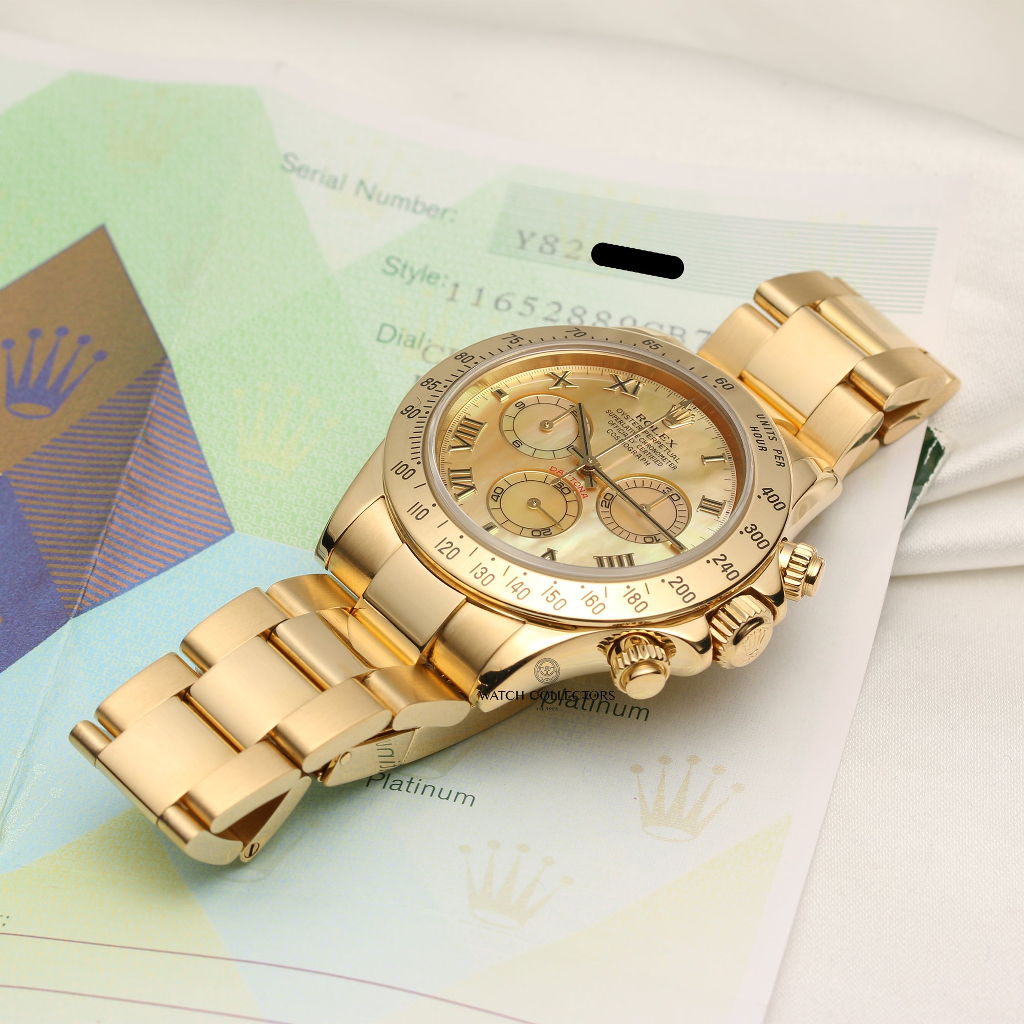 Rolex Daytona 116528 18k Yellow Gold Mother of Pearl Second Hand Watch Collectors 9