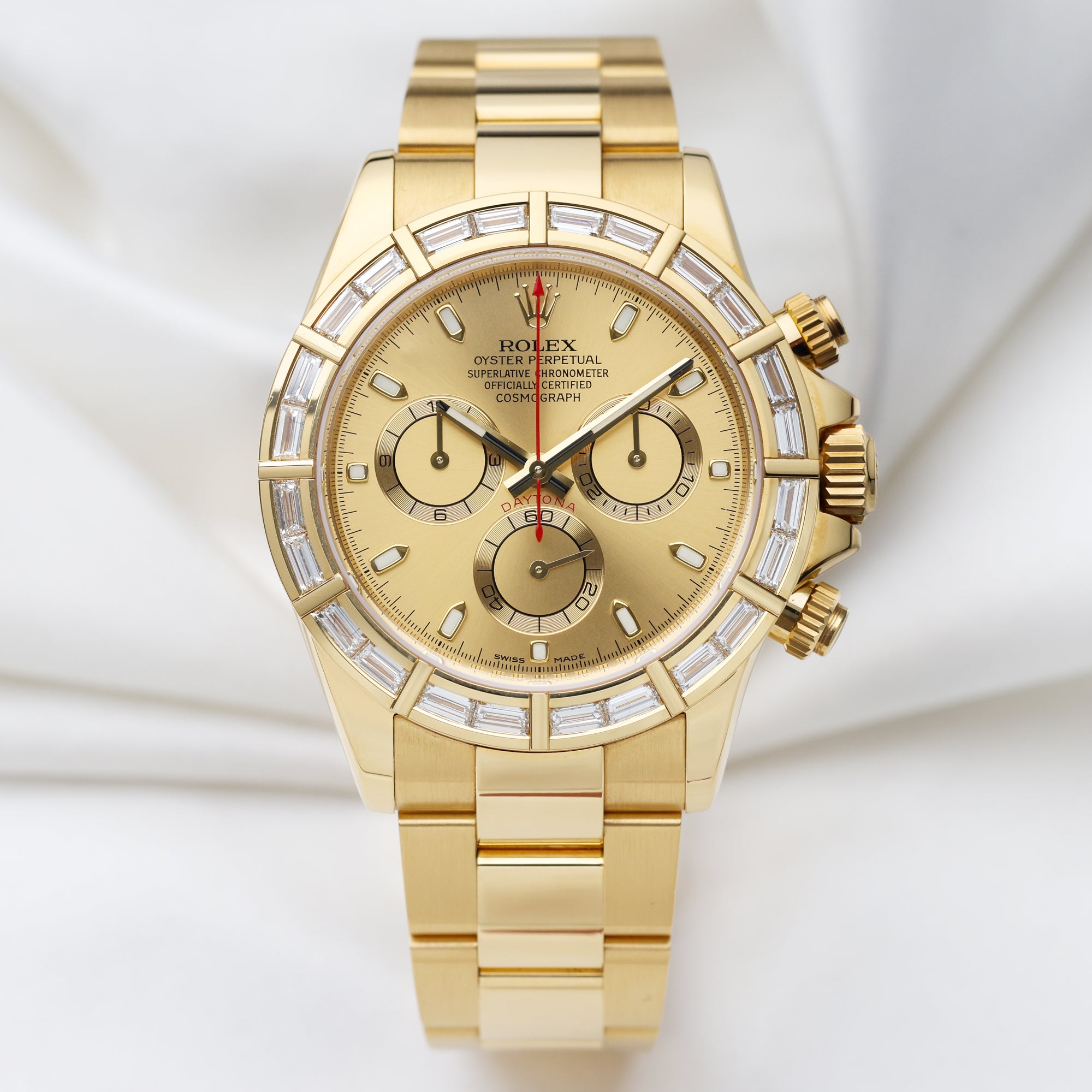 Rolex-Daytona-116568BR-18K-Yellow-Gold-Baguette-Diamond-Bezel-Champagne-Dial-Second-Hand-Watch-Collectors-1