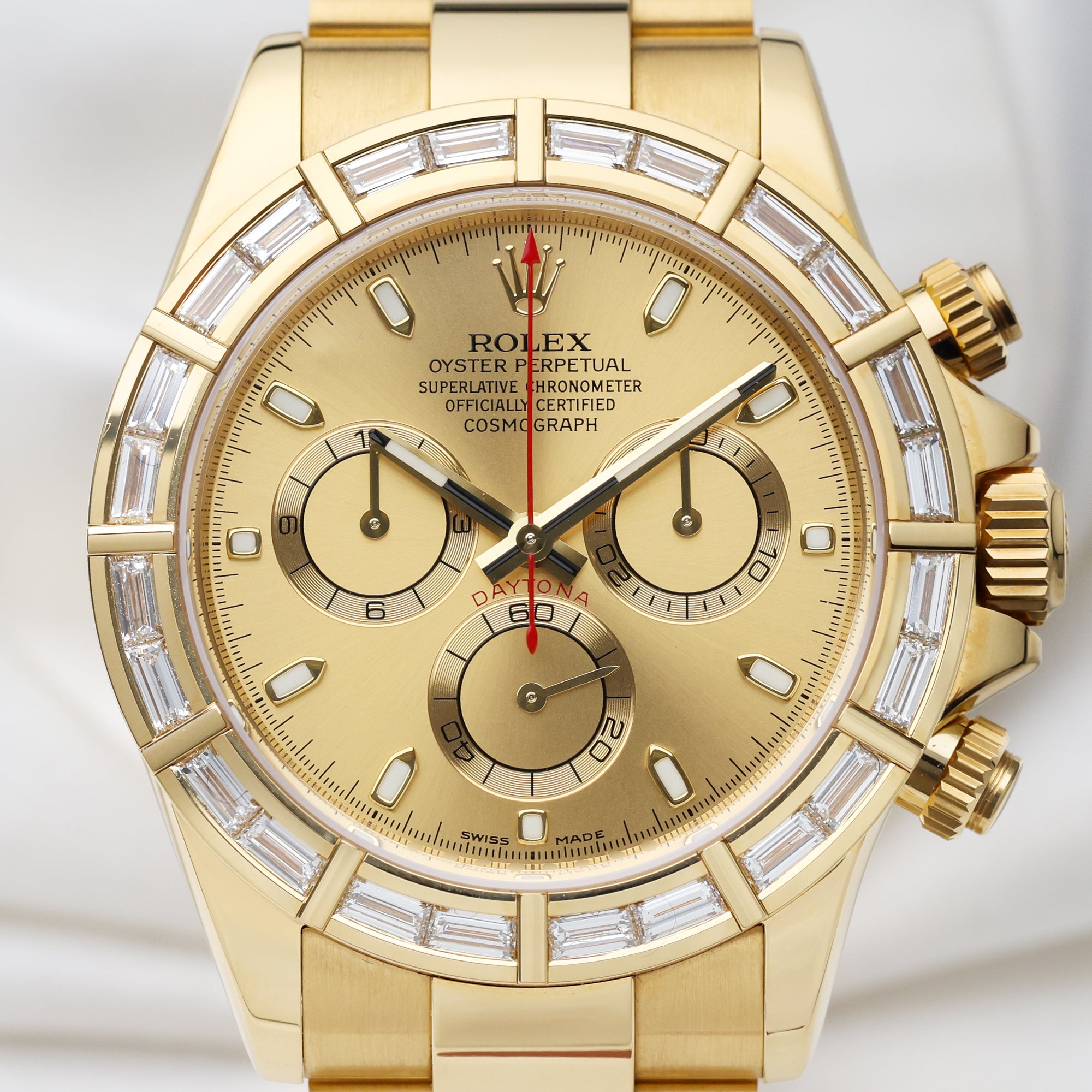 Rolex-Daytona-116568BR-18K-Yellow-Gold-Baguette-Diamond-Bezel-Champagne-Dial-Second-Hand-Watch-Collectors-2