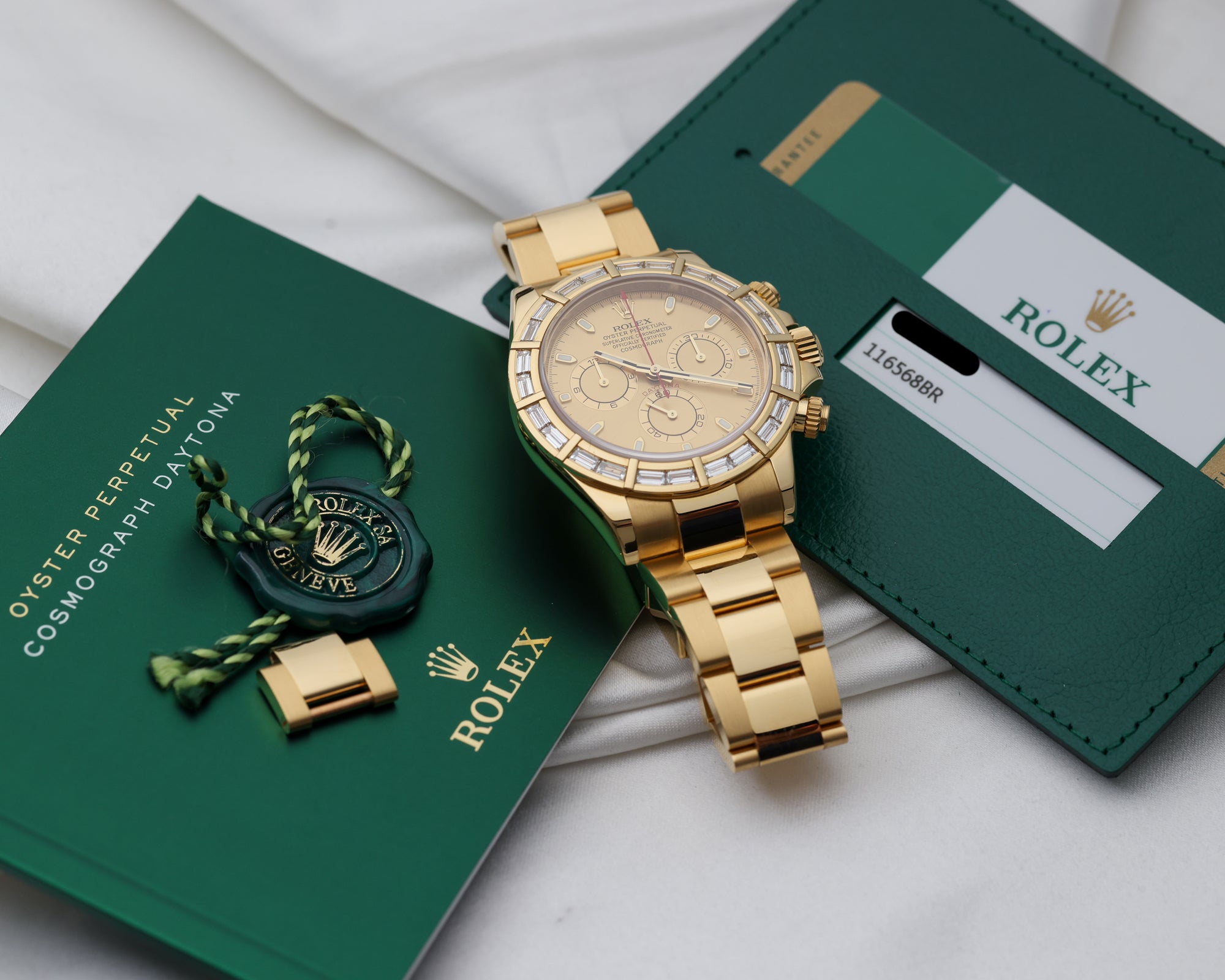 Rolex-Daytona-116568BR-18K-Yellow-Gold-Baguette-Diamond-Bezel-Champagne-Dial-Second-Hand-Watch-Collectors-9