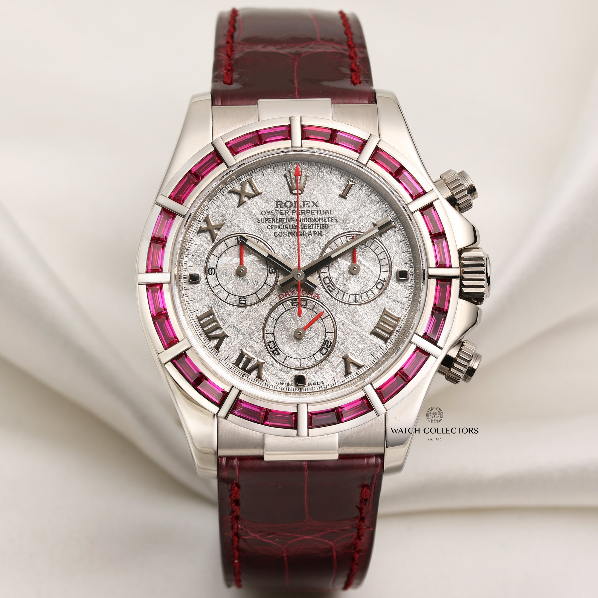 Rolex Daytona 116589-SALV 18K White Gold Ruby Baguette Bezel Meteorite Dial Second Hand Watch Collectors 1