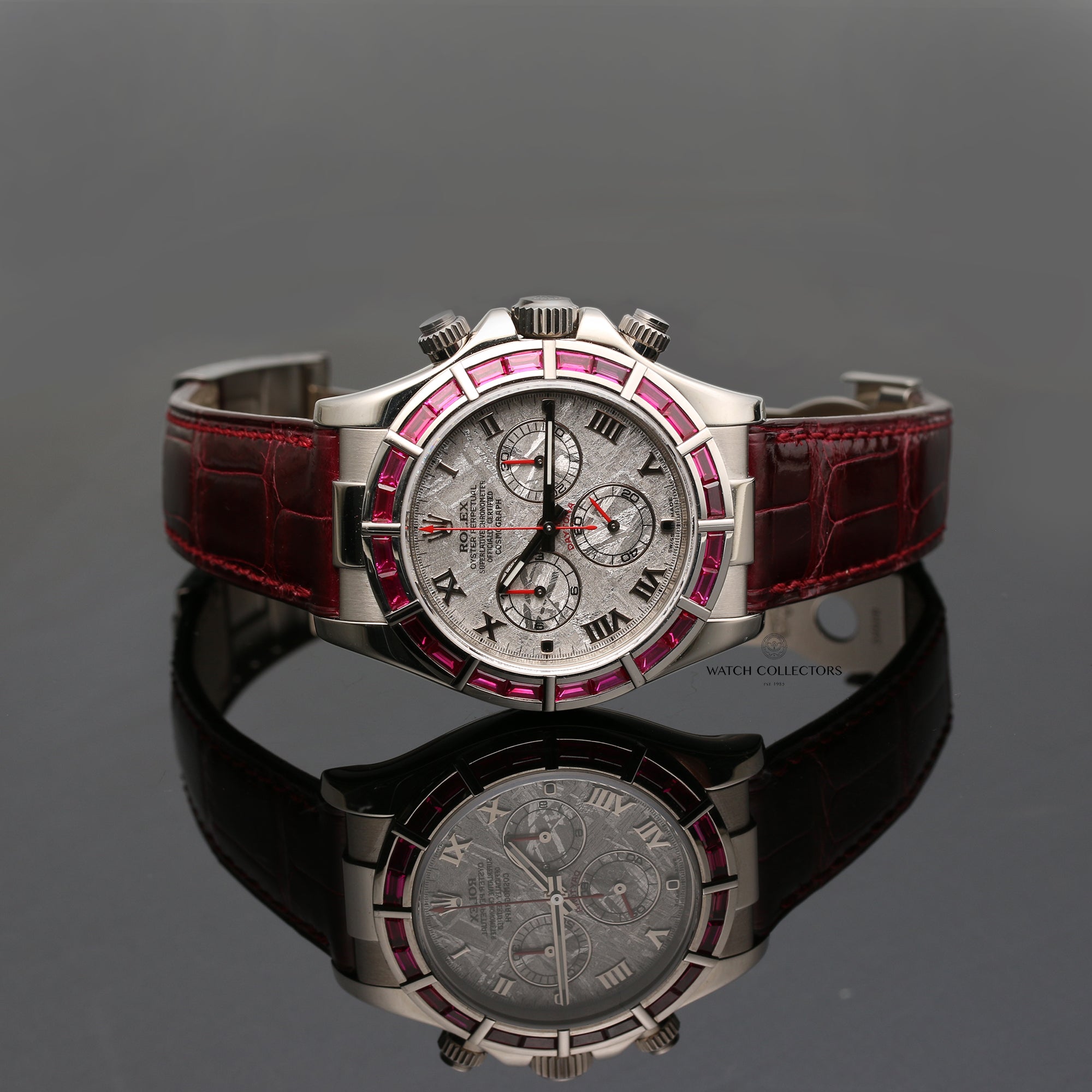Rolex Daytona 116589-SALV 18K White Gold Ruby Baguette Bezel Meteorite Dial Second Hand Watch Collectors 10