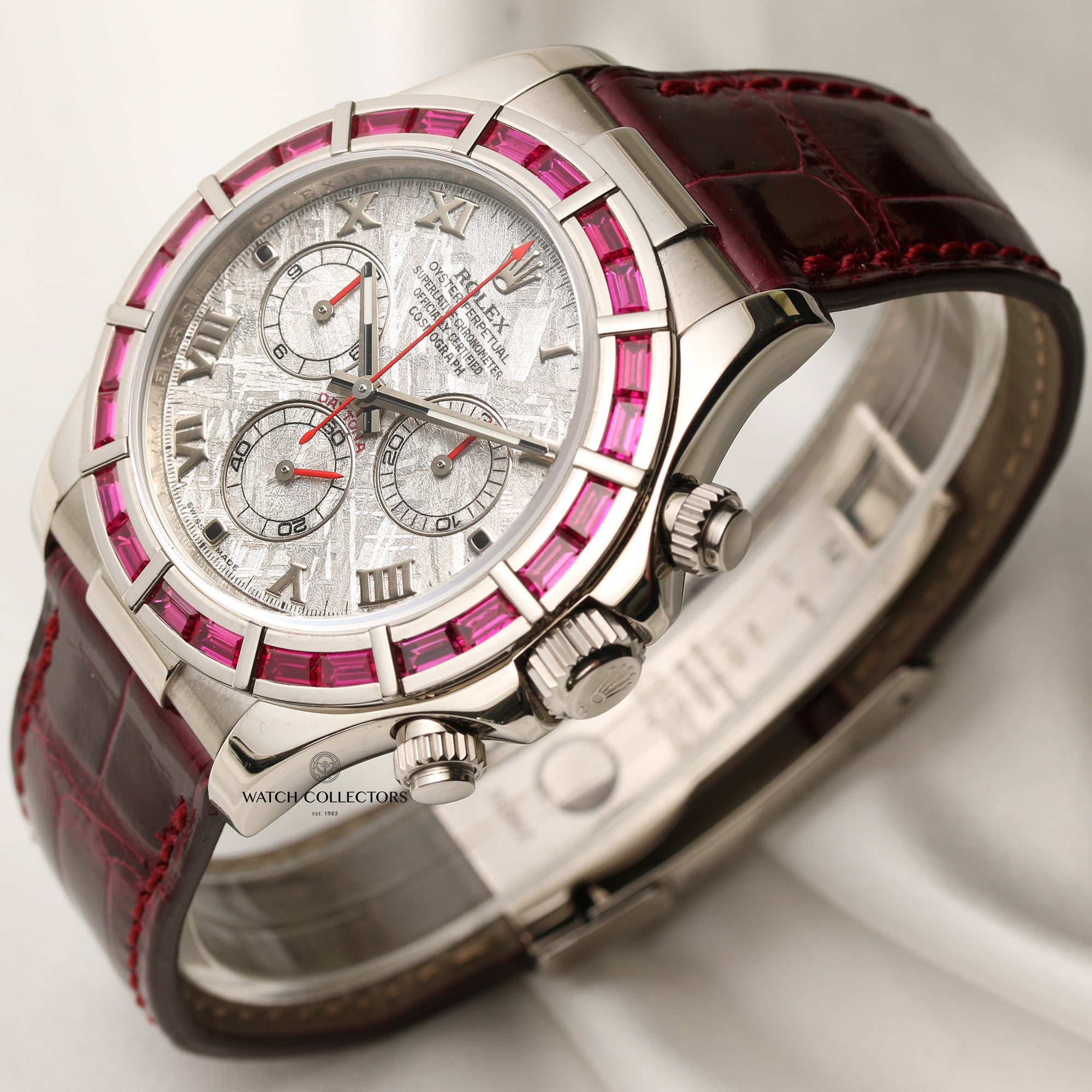 Rolex Daytona 116589-SALV 18K White Gold Ruby Baguette Bezel Meteorite Dial Second Hand Watch Collectors 2
