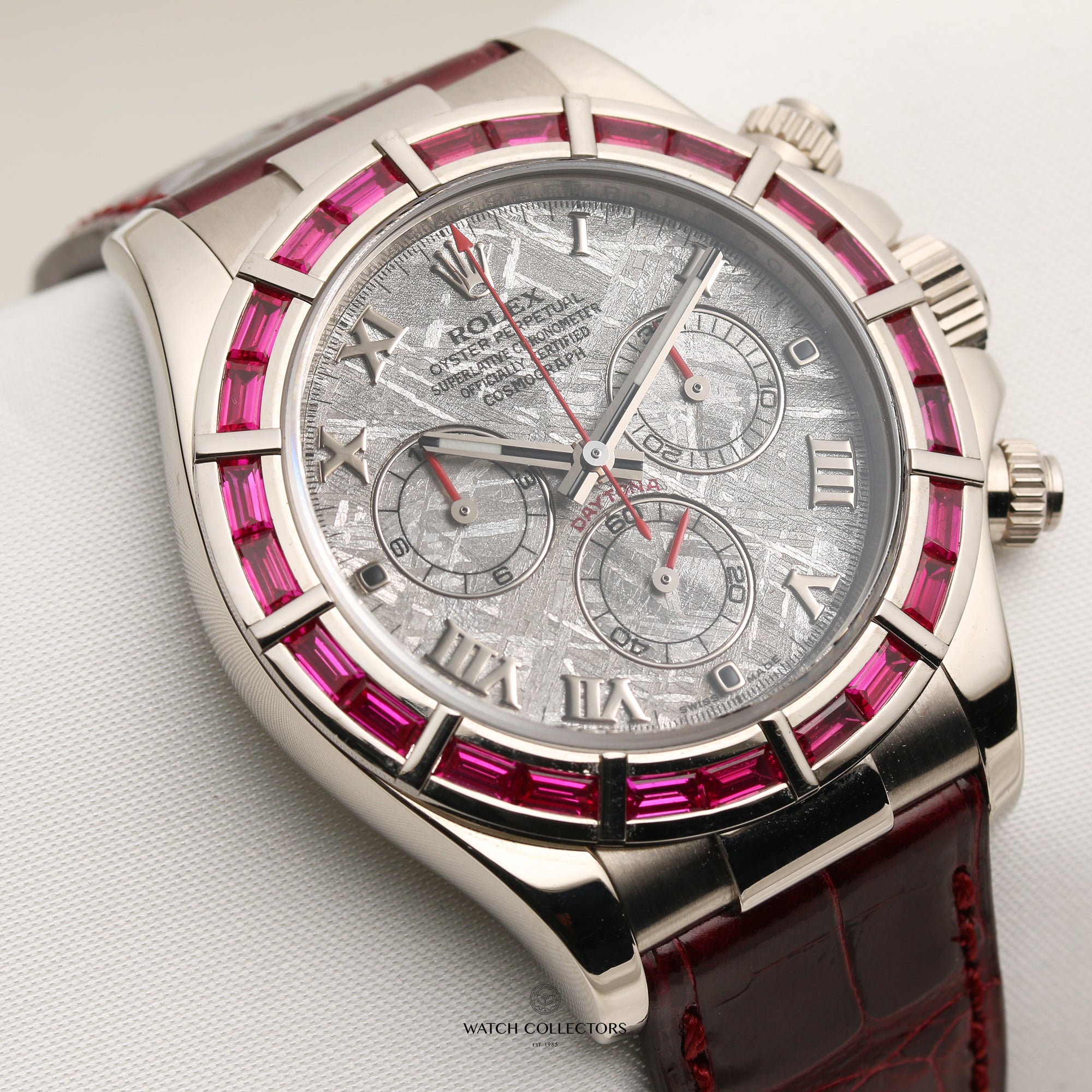 Rolex Daytona 116589-SALV 18K White Gold Ruby Baguette Bezel Meteorite Dial Second Hand Watch Collectors 3