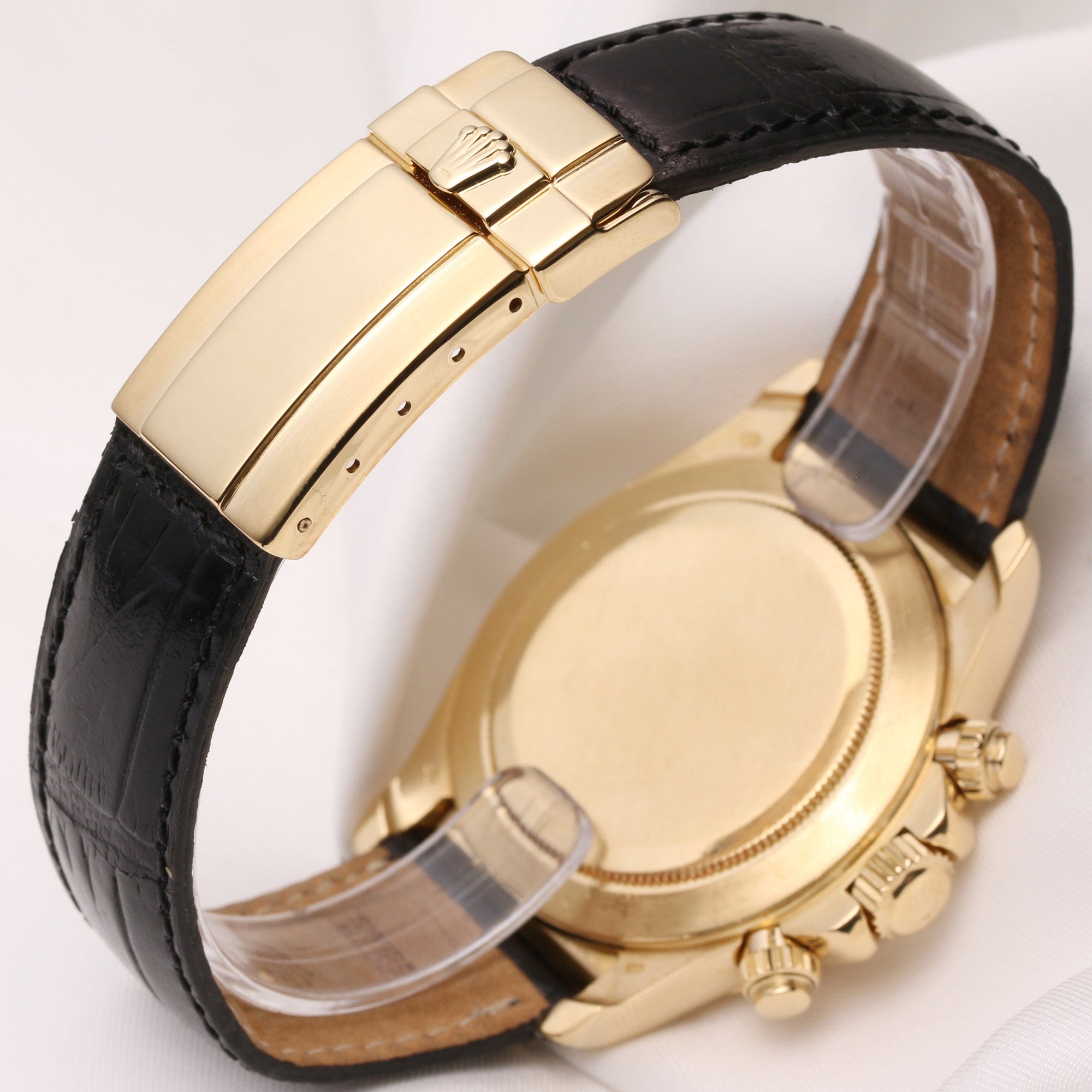 Rolex Daytona 16518 18k Yellow Gold Inverted 6 Black Leather Strap Second Hand Watch Collectors 5