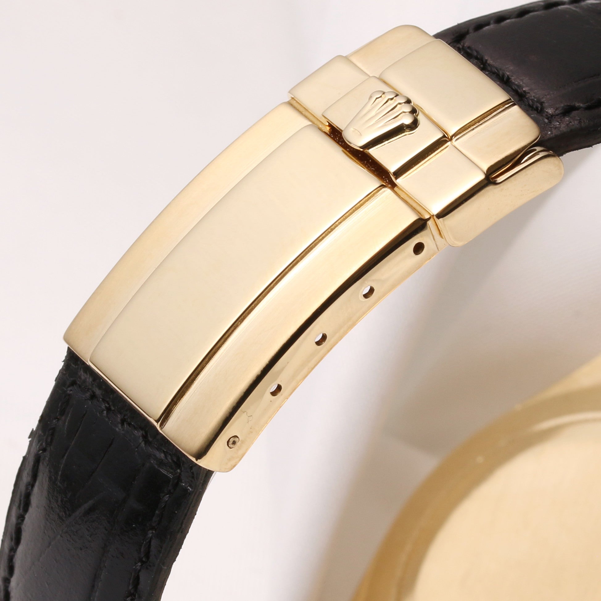Rolex Daytona 16518 18k Yellow Gold Inverted 6 Black Leather Strap Second Hand Watch Collectors 6