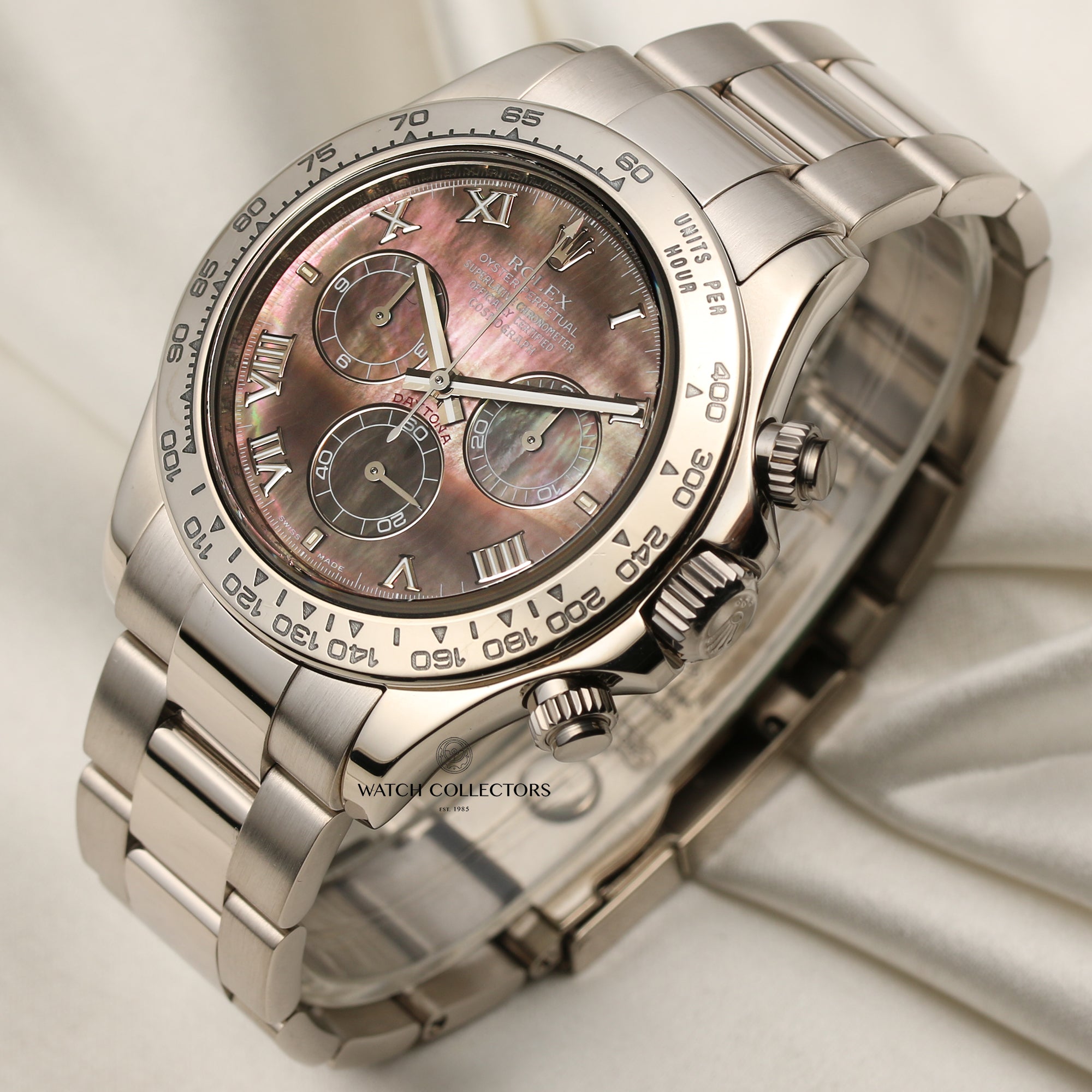 Rolex Daytona 18K White Gold Black MOP Dial Second Hand Watch Collectors 3