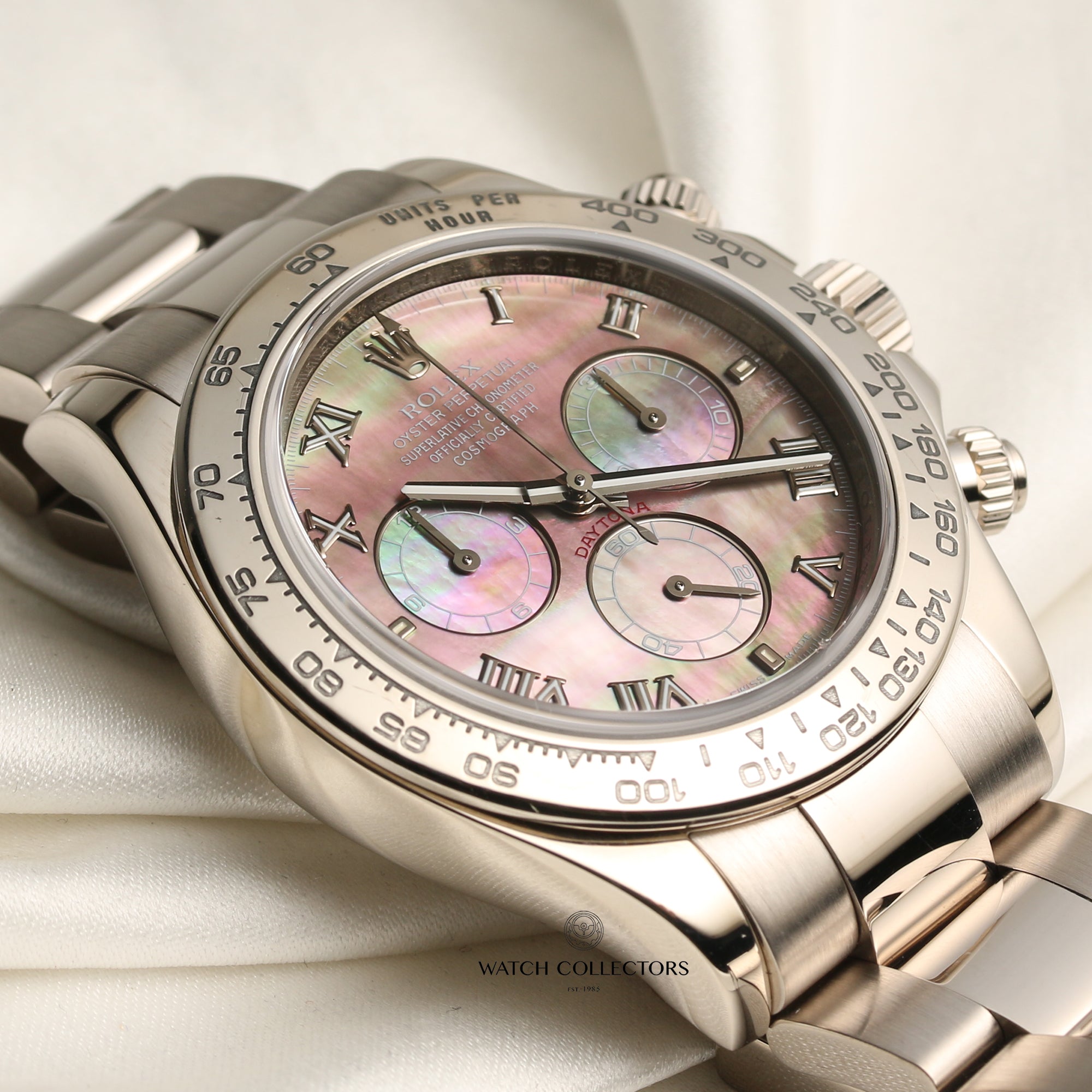 Rolex Daytona 18K White Gold Black MOP Dial Second Hand Watch Collectors 5