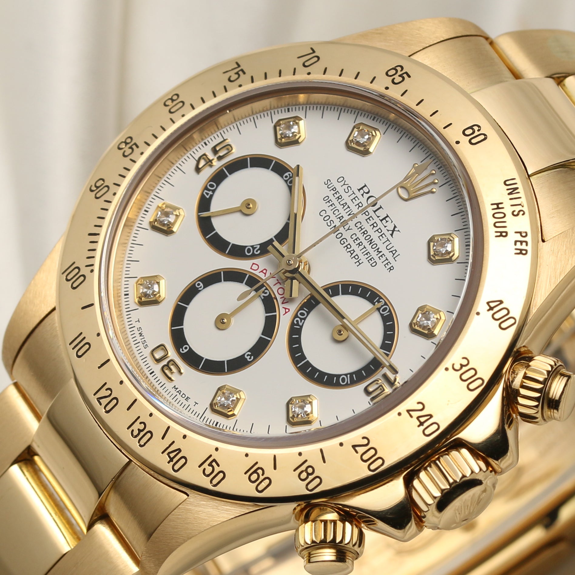Rolex Daytona Zenith 16528 Inverted Six Diamond Dial 18K Yellow Gold Second Hand Watch Collectors 4