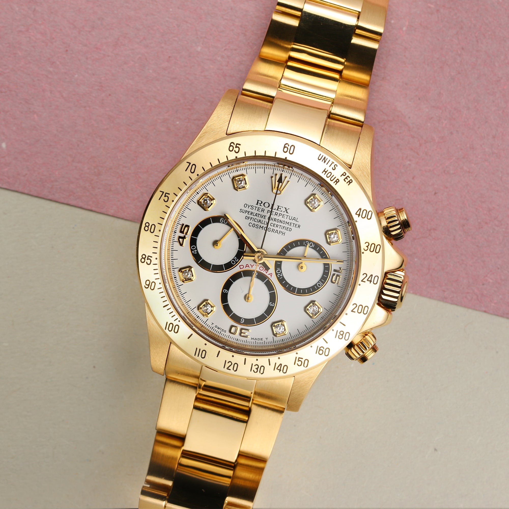 Rolex Daytona Zenith 16528 Inverted Six Diamond Dial 18K Yellow Gold Second Hand Watch Collectors 5