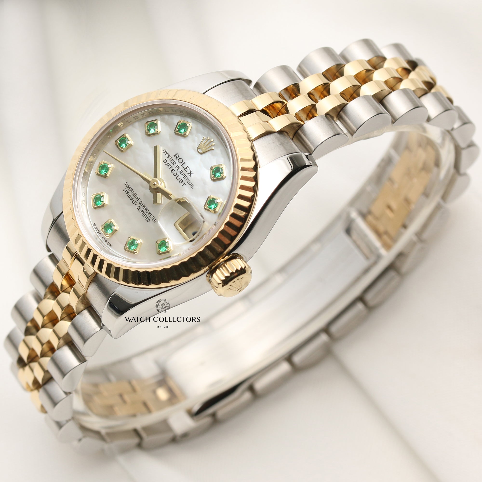 Rolex Lady DateJust 179173 Steel & Gold MOP Emerald Dial Second Hand Watch Collectors 3