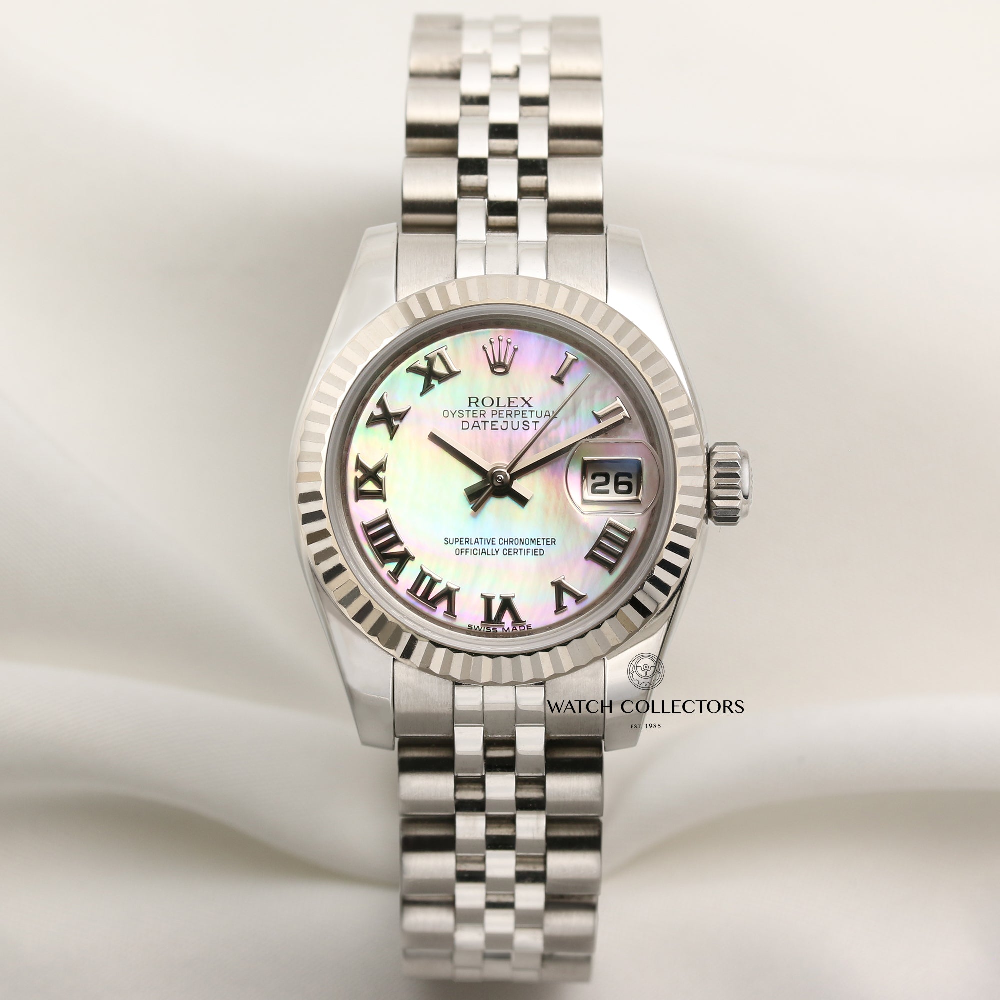 Rolex Lady DateJust 179174 Stainless Steel & 18K White Gold Bezel MOP Dial Second Hand Watch Collectors 1