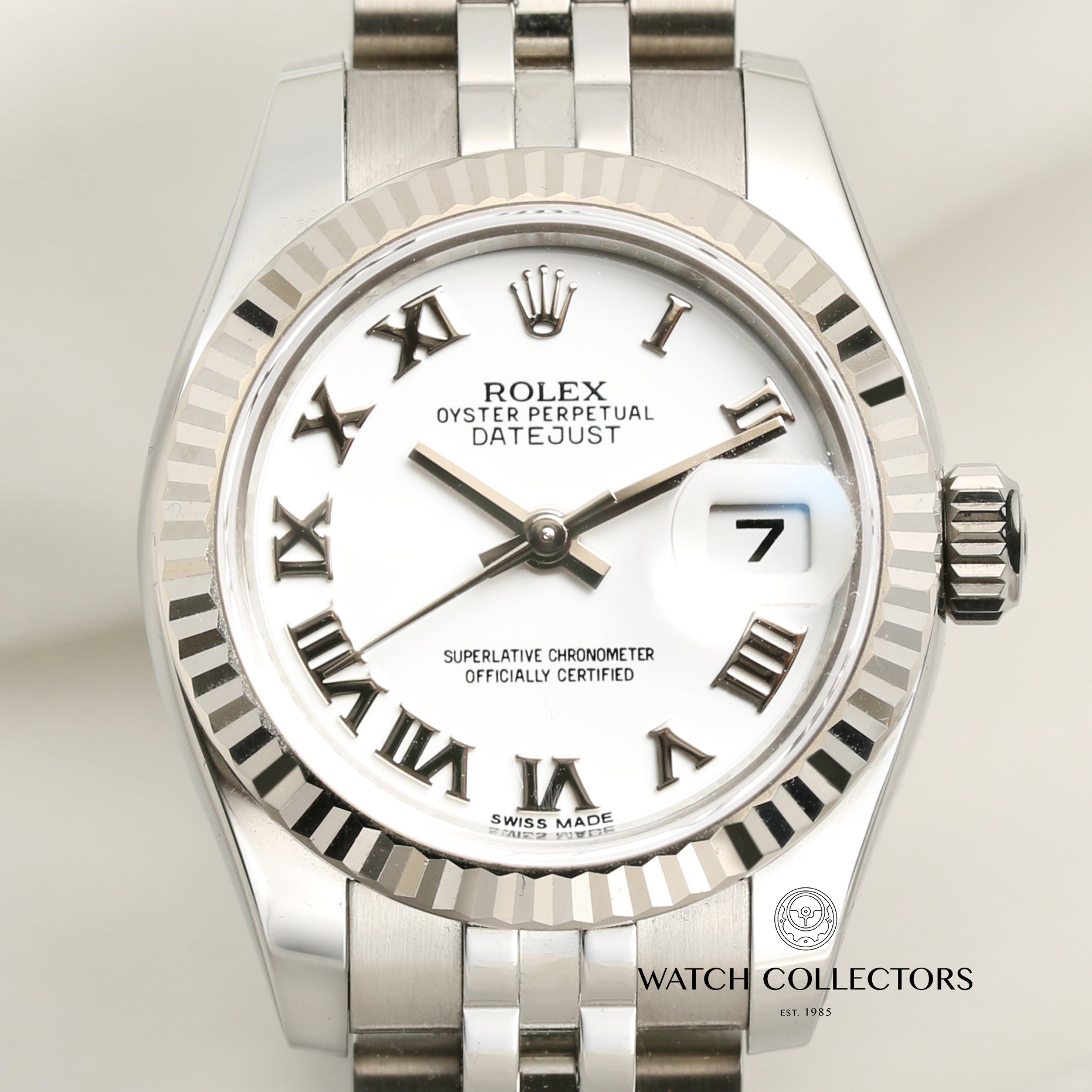 Rolex Lady DateJust 179174 Stainless Steel 18K White Gold Bezel Second Hand Watch Collectors 2