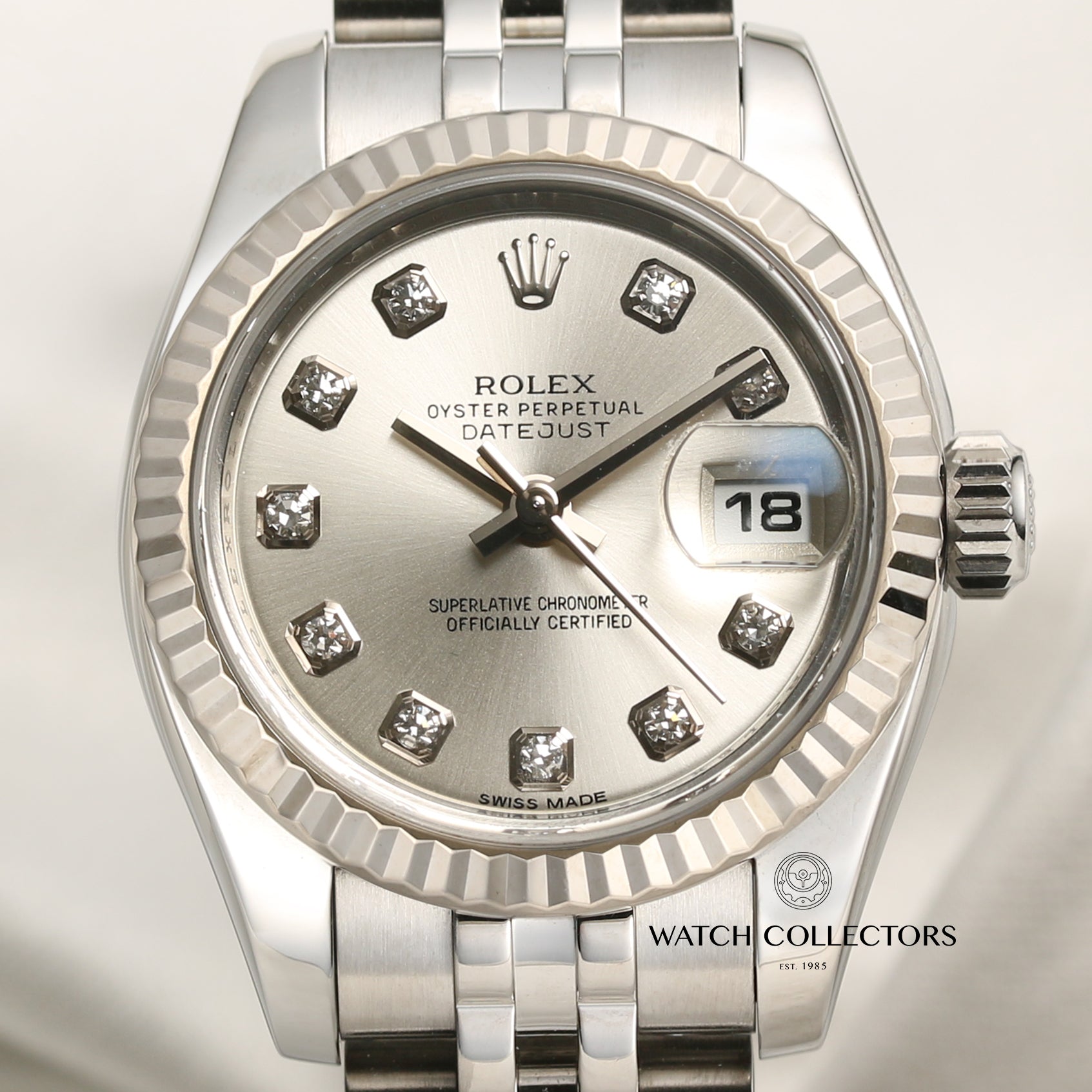 Rolex Lady DateJust 179174 Stainless Steel 18K White Gold Bezel Second Hand Watch Collectors 2