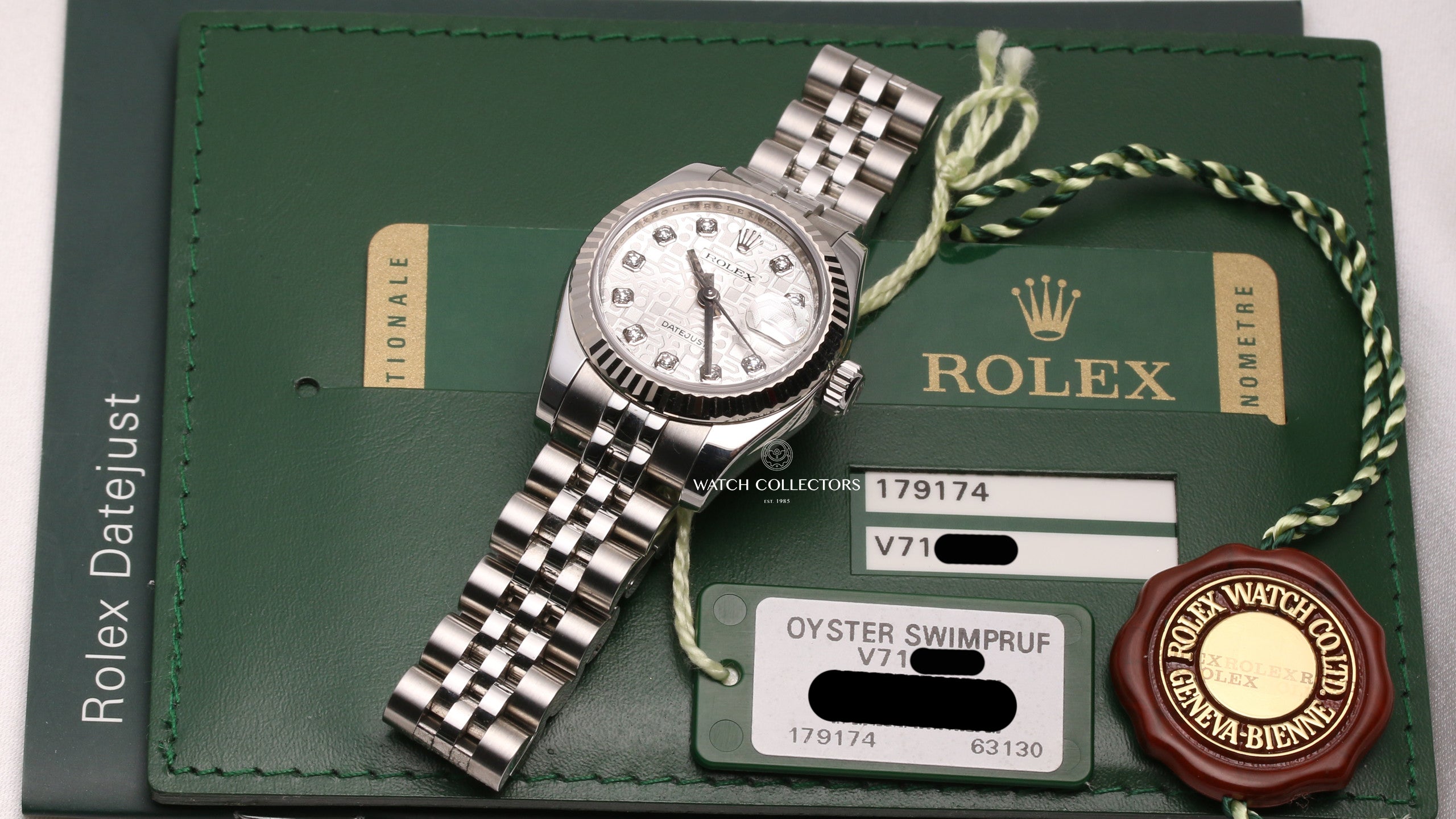 Rolex-Lady-DateJust-179174-Stainless-Steel-Jubilee-Diamond-Dial-Second-Hand-Watch-Collectors-8