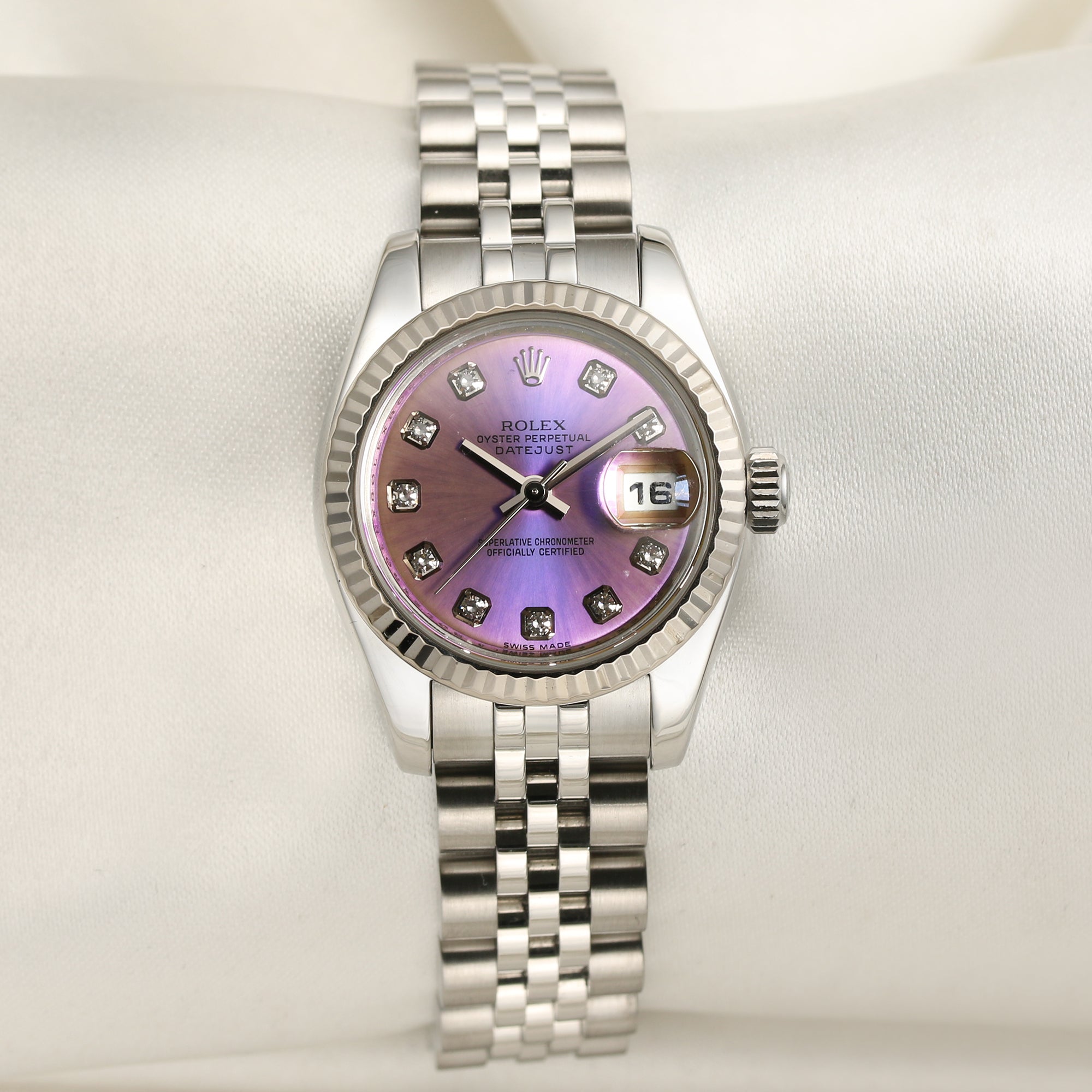 Rolex Lady DateJust 179174 Stainless Steel Pink MOP Diamond Dial Second hand Watch Collectors 1