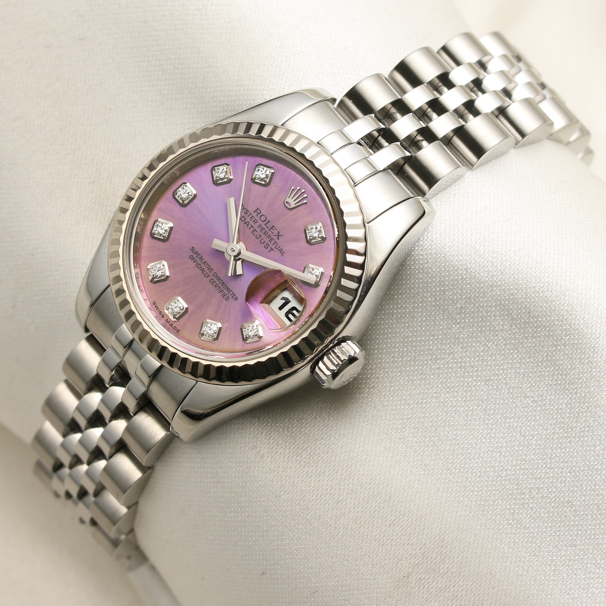 Rolex Lady DateJust 179174 Stainless Steel Pink MOP Diamond Dial Second hand Watch Collectors 3
