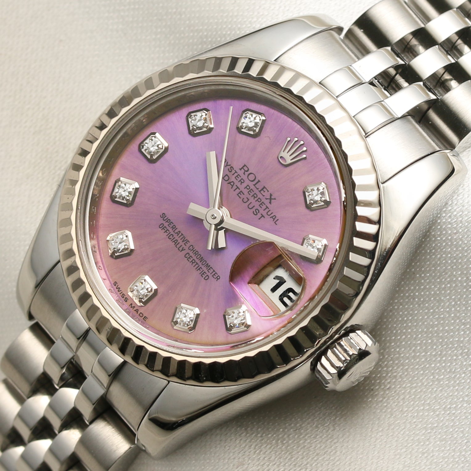 Rolex Lady DateJust 179174 Stainless Steel Pink MOP Diamond Dial Second hand Watch Collectors 4