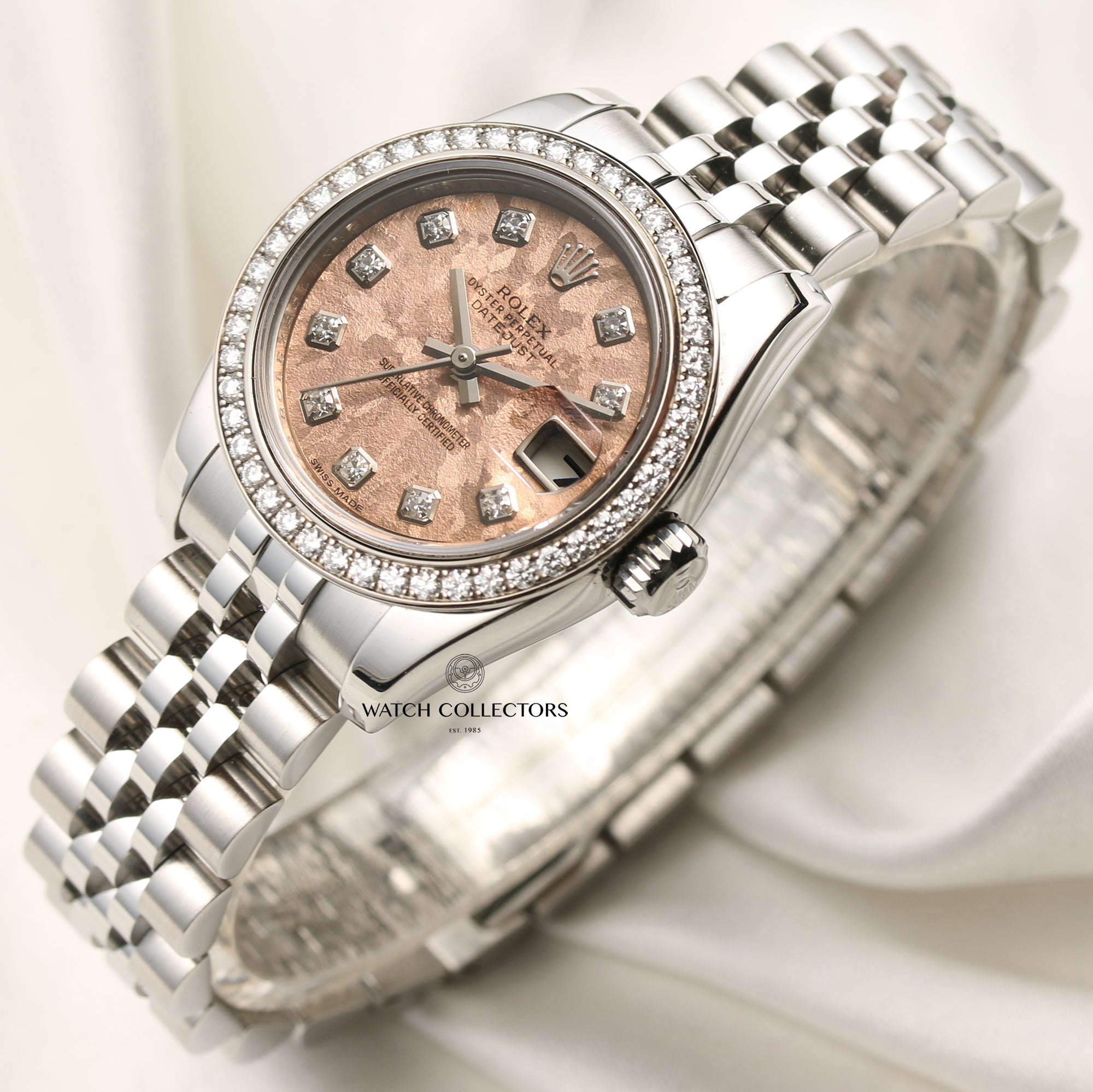 Rolex Lady DateJust 179384 Diamond Stainless Steel 18K White Gold Bezel Second Hand Watch Collectors 3