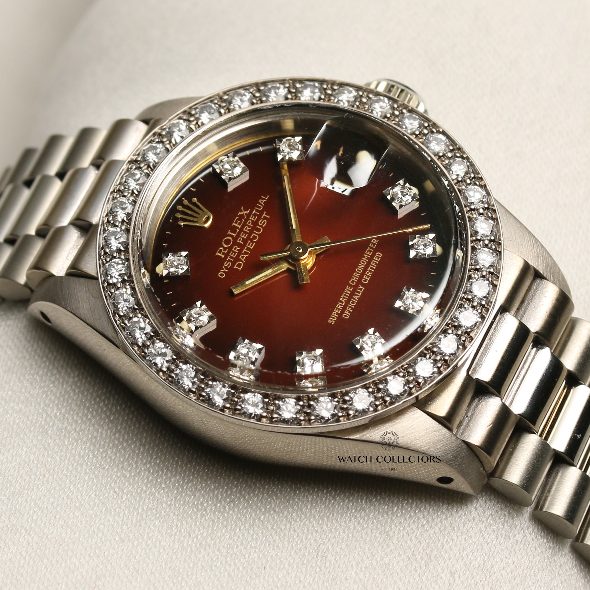 Rolex Lady DateJust 18K White Gold Red Vingette Dial Diamond Bezel Second Hand Watch Collectors 5