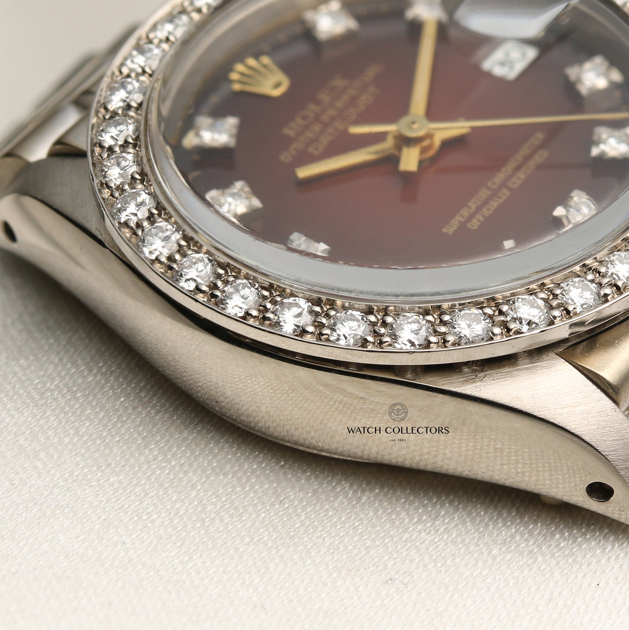 Rolex Lady DateJust 18K White Gold Red Vingette Dial Diamond Bezel Second Hand Watch Collectors 6
