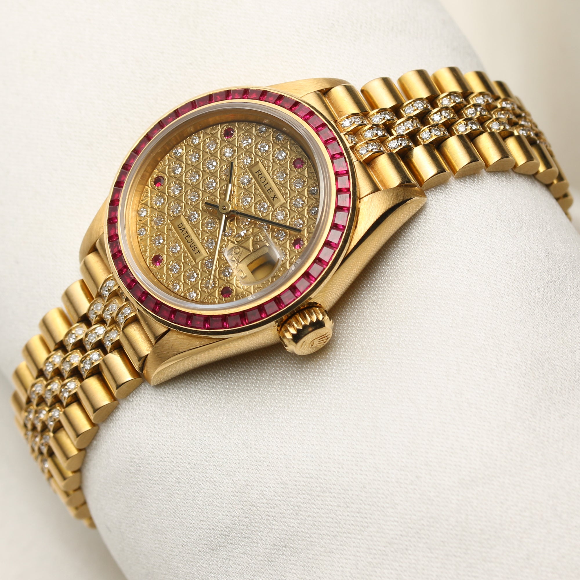 Rolex Lady DateJust 18K Yellow Gold Ruby & Diamond Second Hand Watch Collectors 3