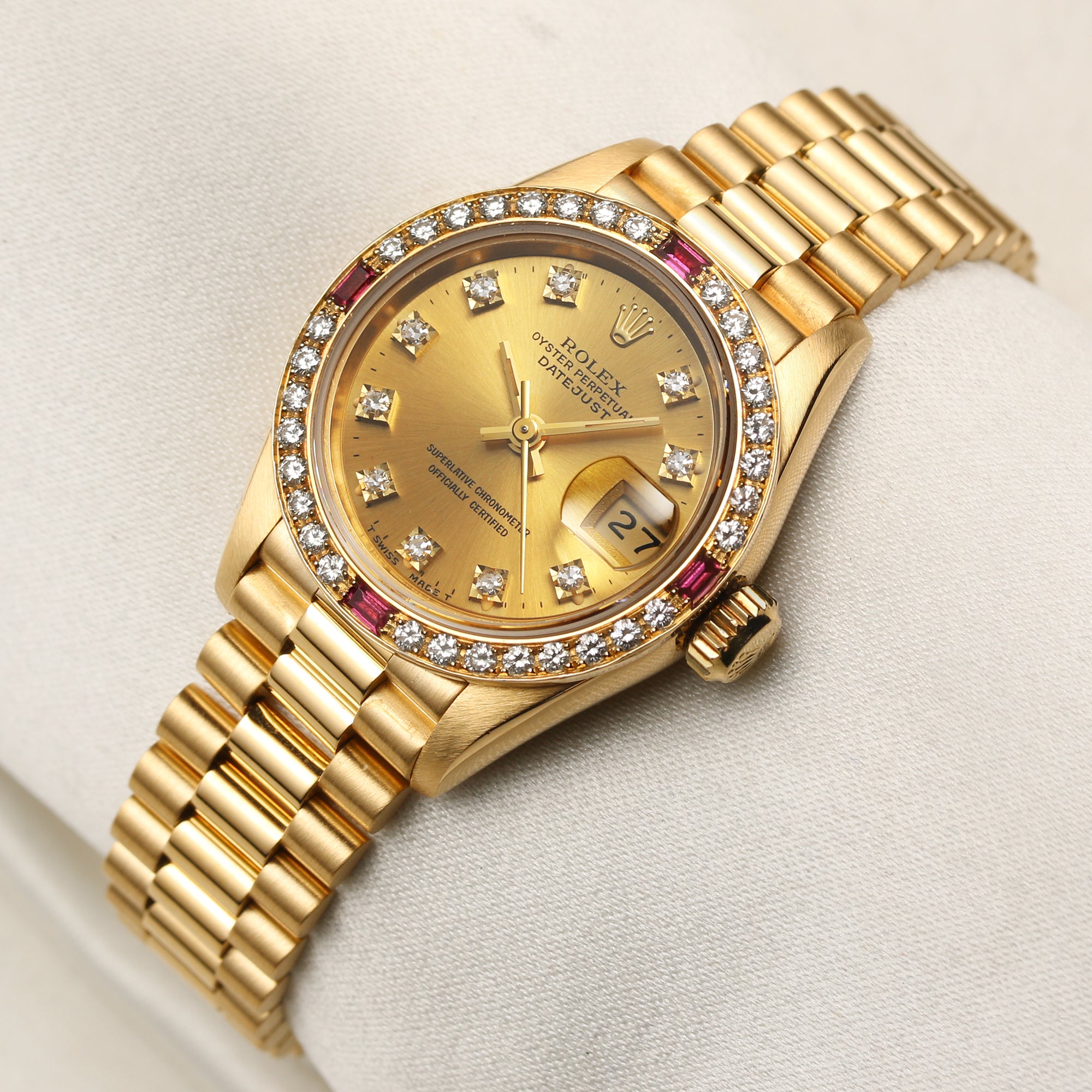 Rolex Lady DateJust 18K Yellow Gold Ruby Diamond Second Hand Watch Collectors 3