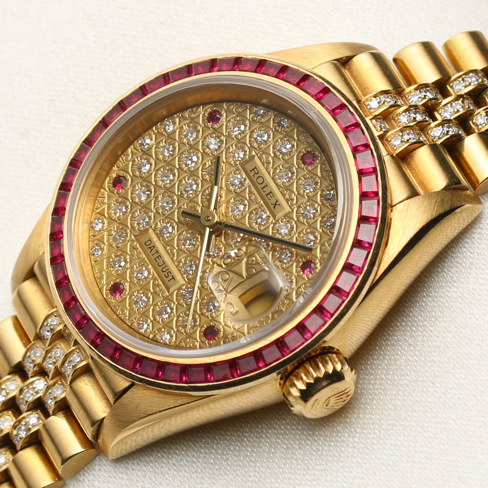 Rolex Lady DateJust 18K Yellow Gold Ruby & Diamond Second Hand Watch Collectors 4